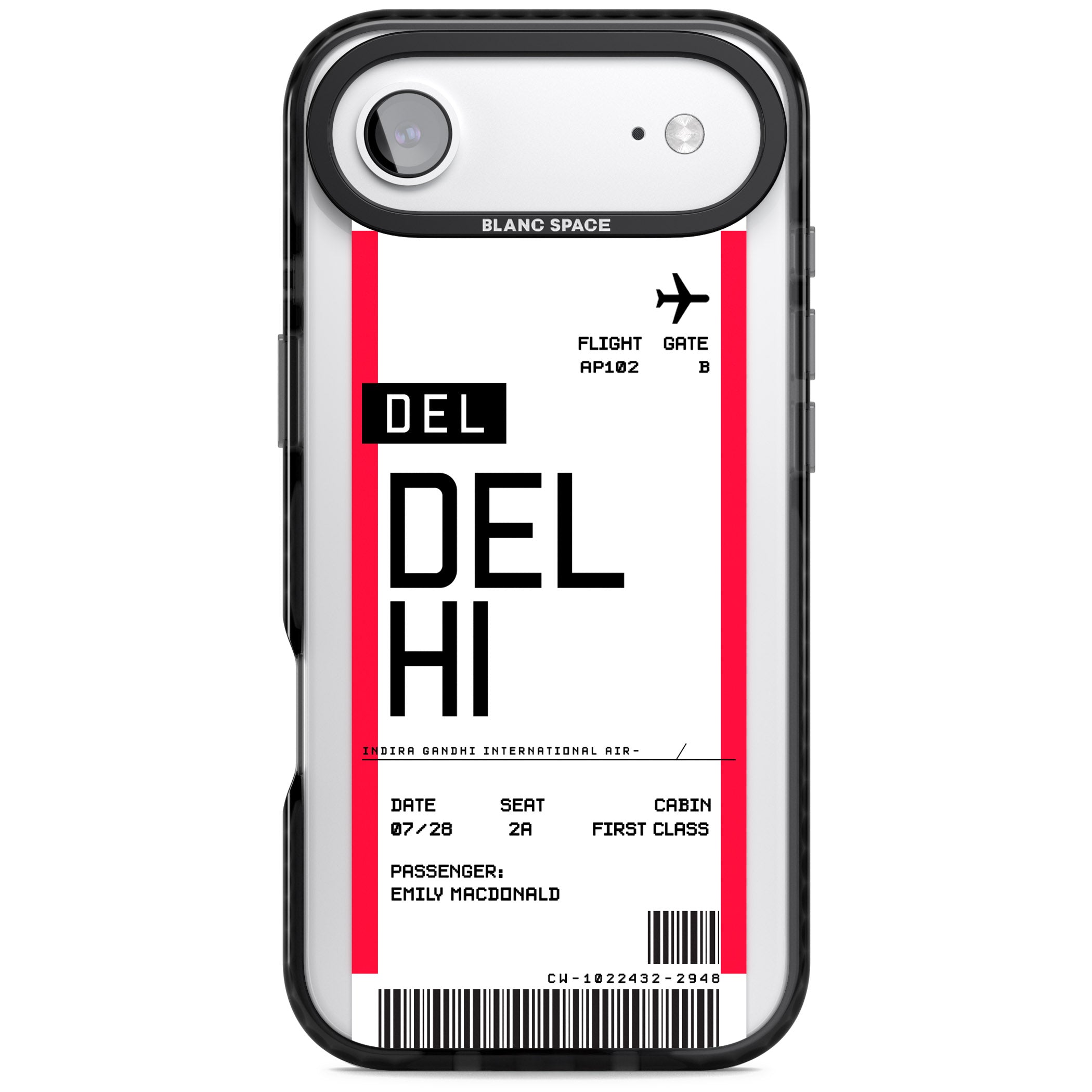 Personalised Delhi Boarding Pass iPhone 17 Air Impact Black Phone Case