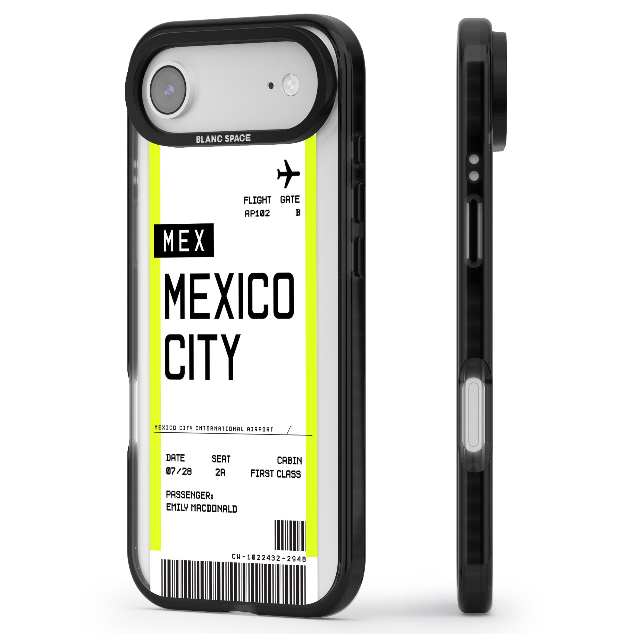 Personalised Mexico City Boarding Pass iPhone 17 Air Impact Black Phone Case Side Profile