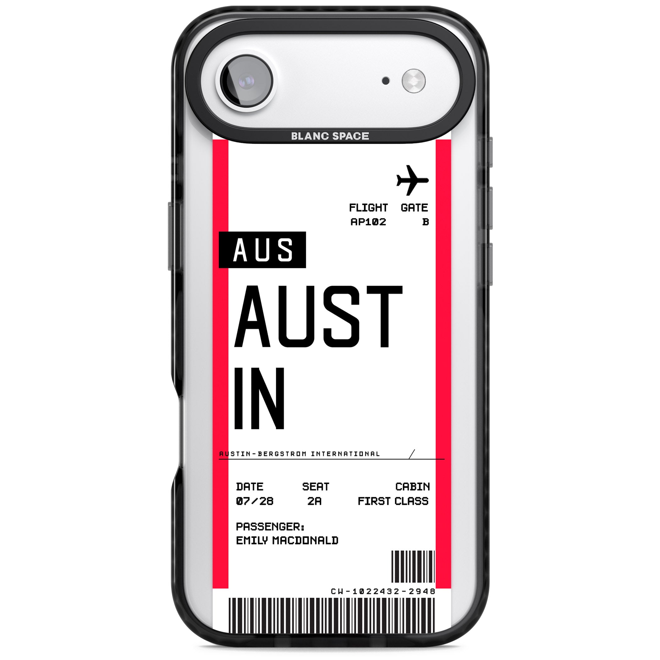 Personalised Austin Boarding Pass iPhone 17 Air Impact Black Phone Case