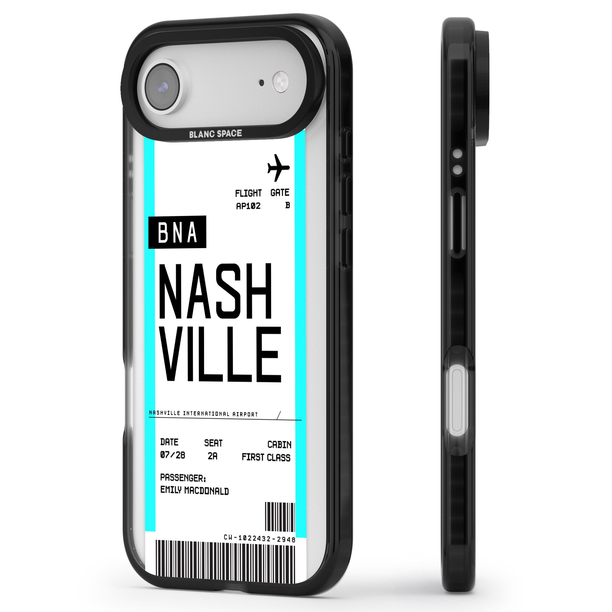 Personalised Nashville Boarding Pass iPhone 17 Air Impact Black Phone Case Side Profile