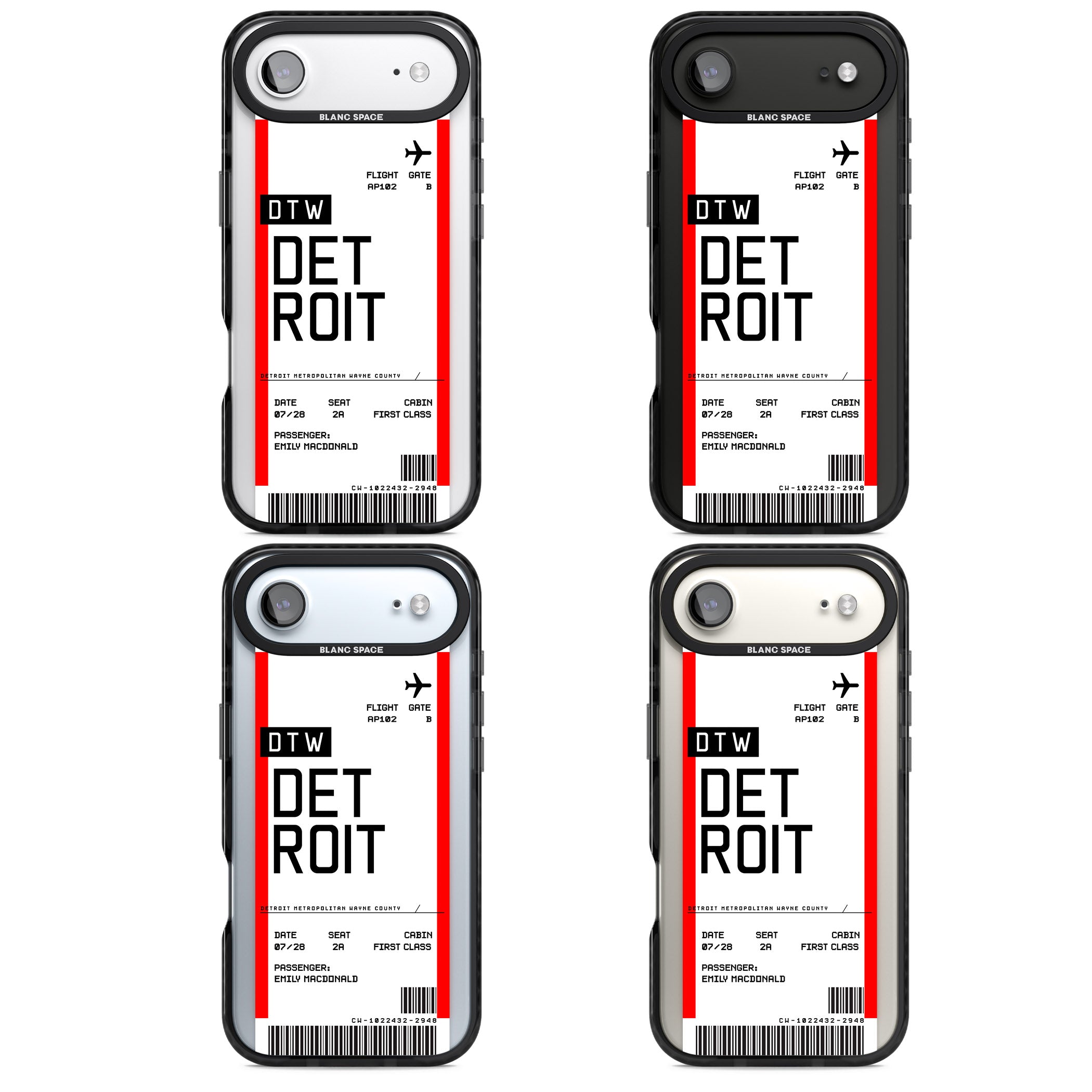 Personalised Detroit Boarding Pass iPhone 17 Air Impact Black Phone Case APT Impact Protection