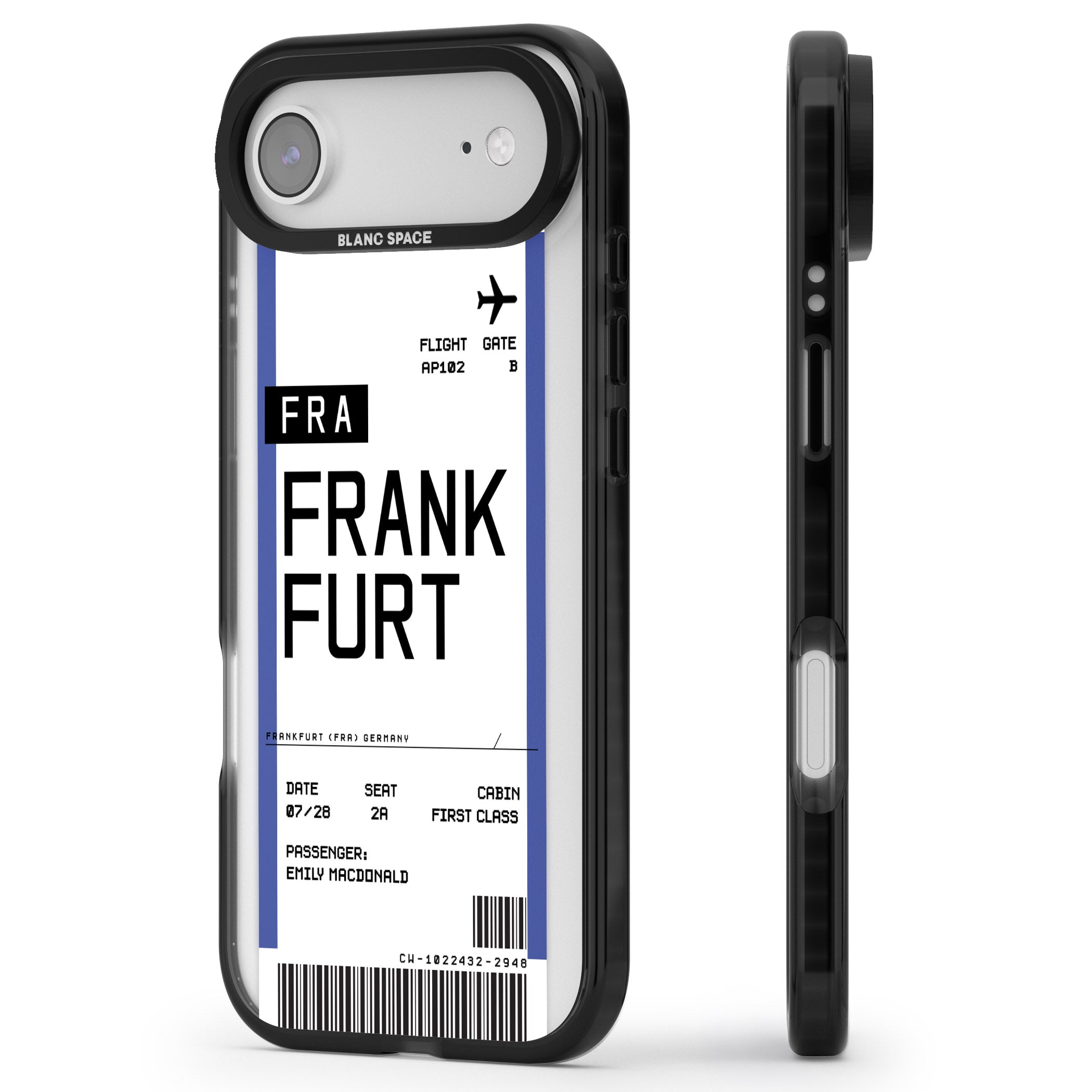 Personalised Frankfurt Boarding Pass iPhone 17 Air Impact Black Phone Case Side Profile