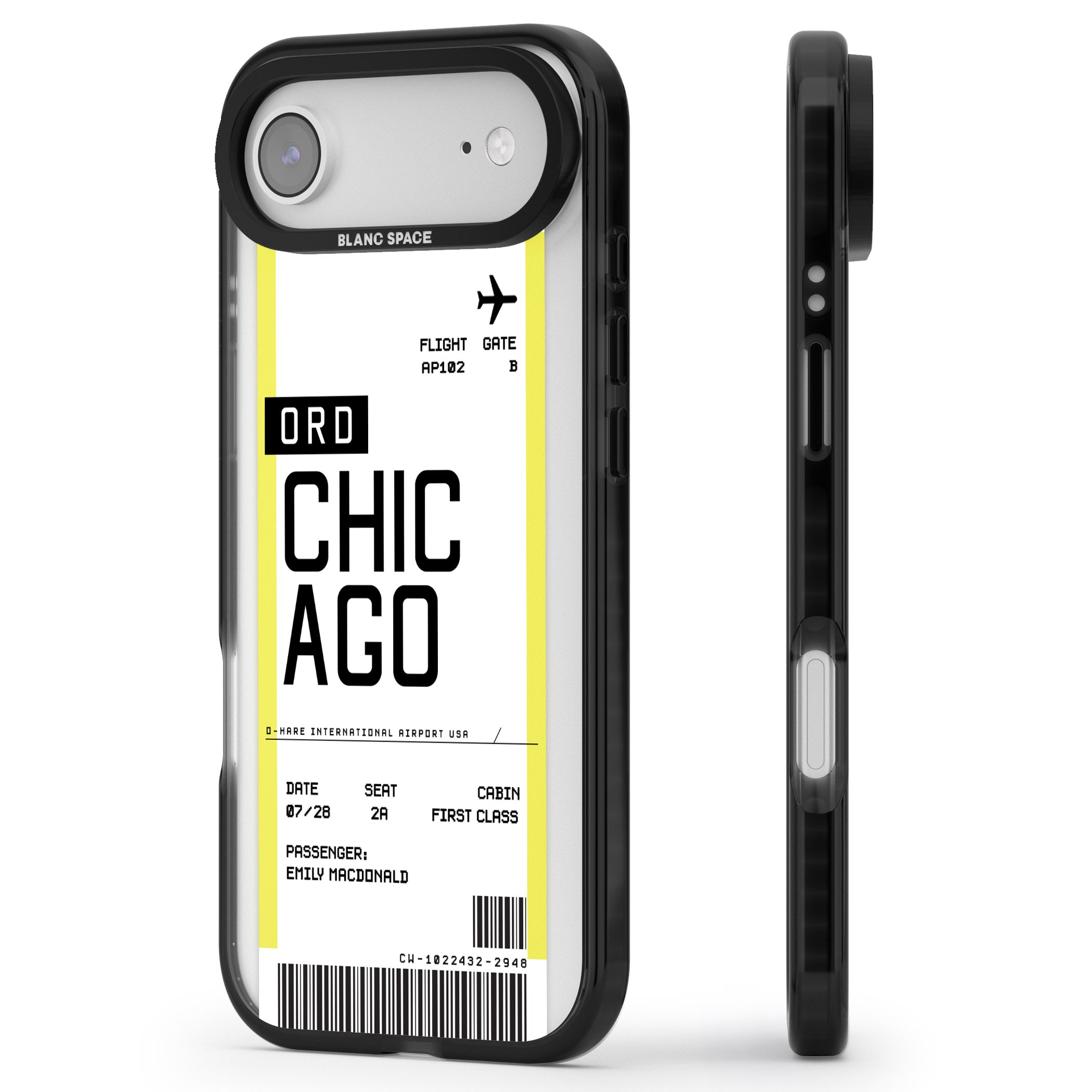 Personalised Chicago Boarding Pass iPhone 17 Air Impact Black Phone Case Side Profile
