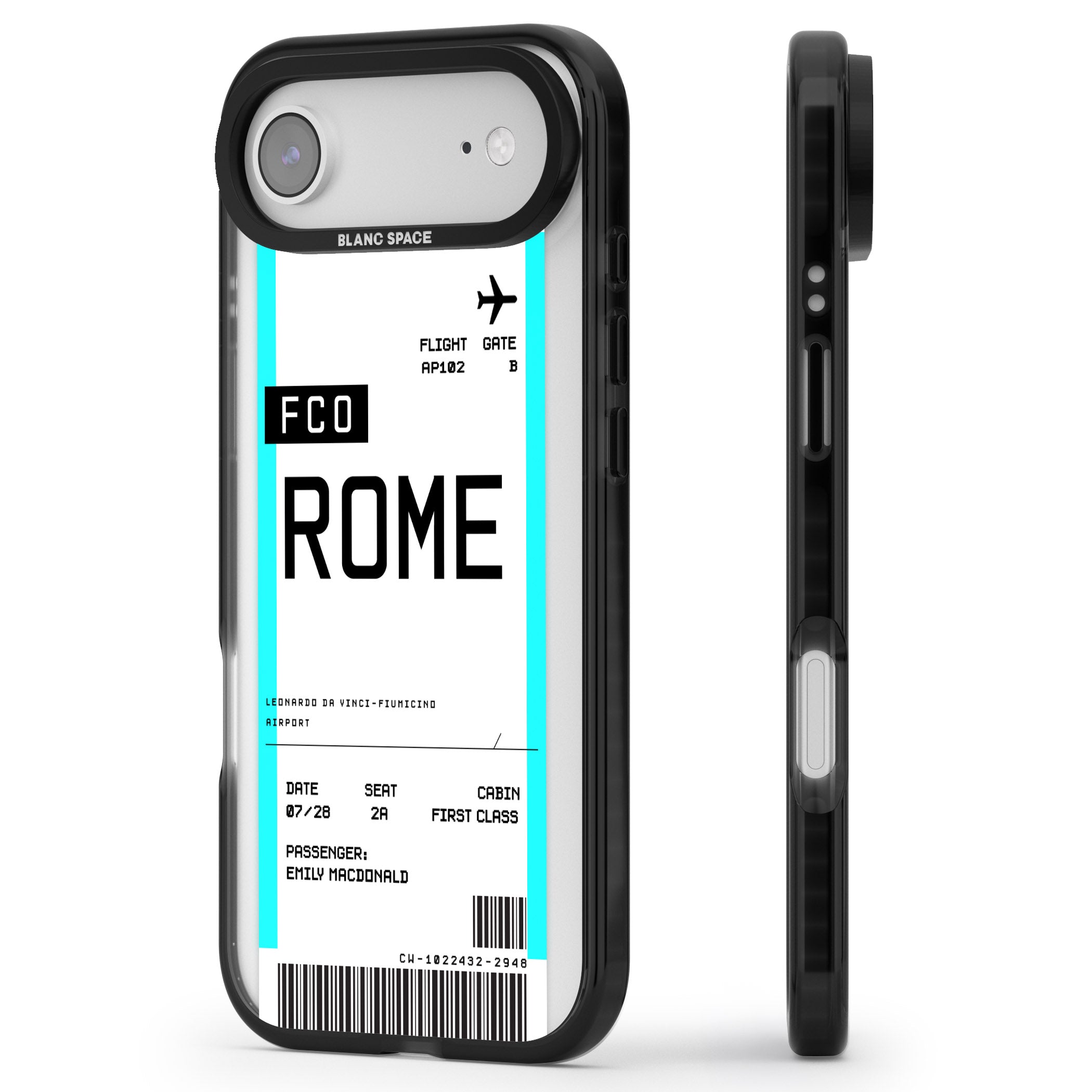 Personalised Rome Boarding Pass iPhone 17 Air Impact Black Phone Case Side Profile
