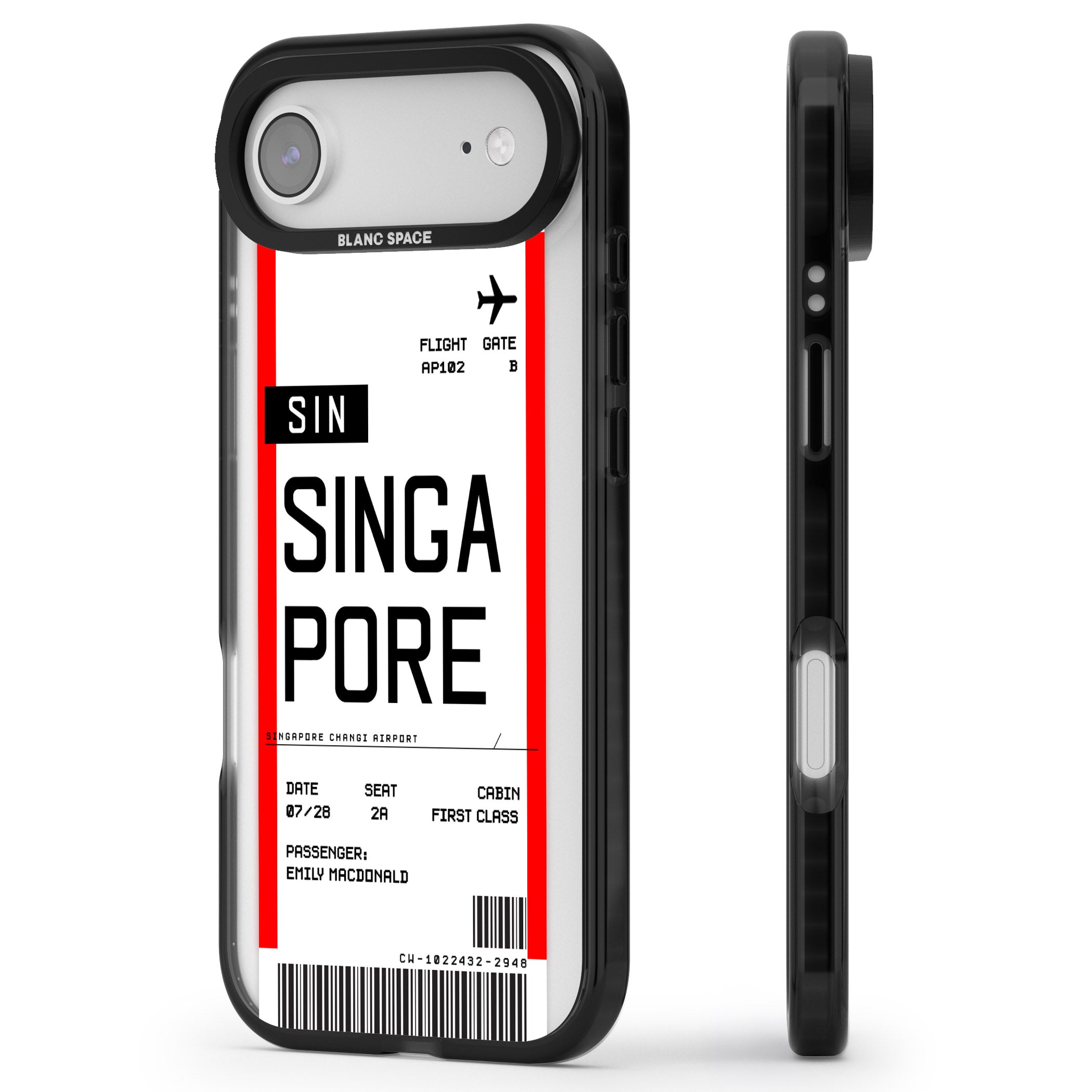 Personalised Singapore Boarding Pass iPhone 17 Air Impact Black Phone Case Side Profile