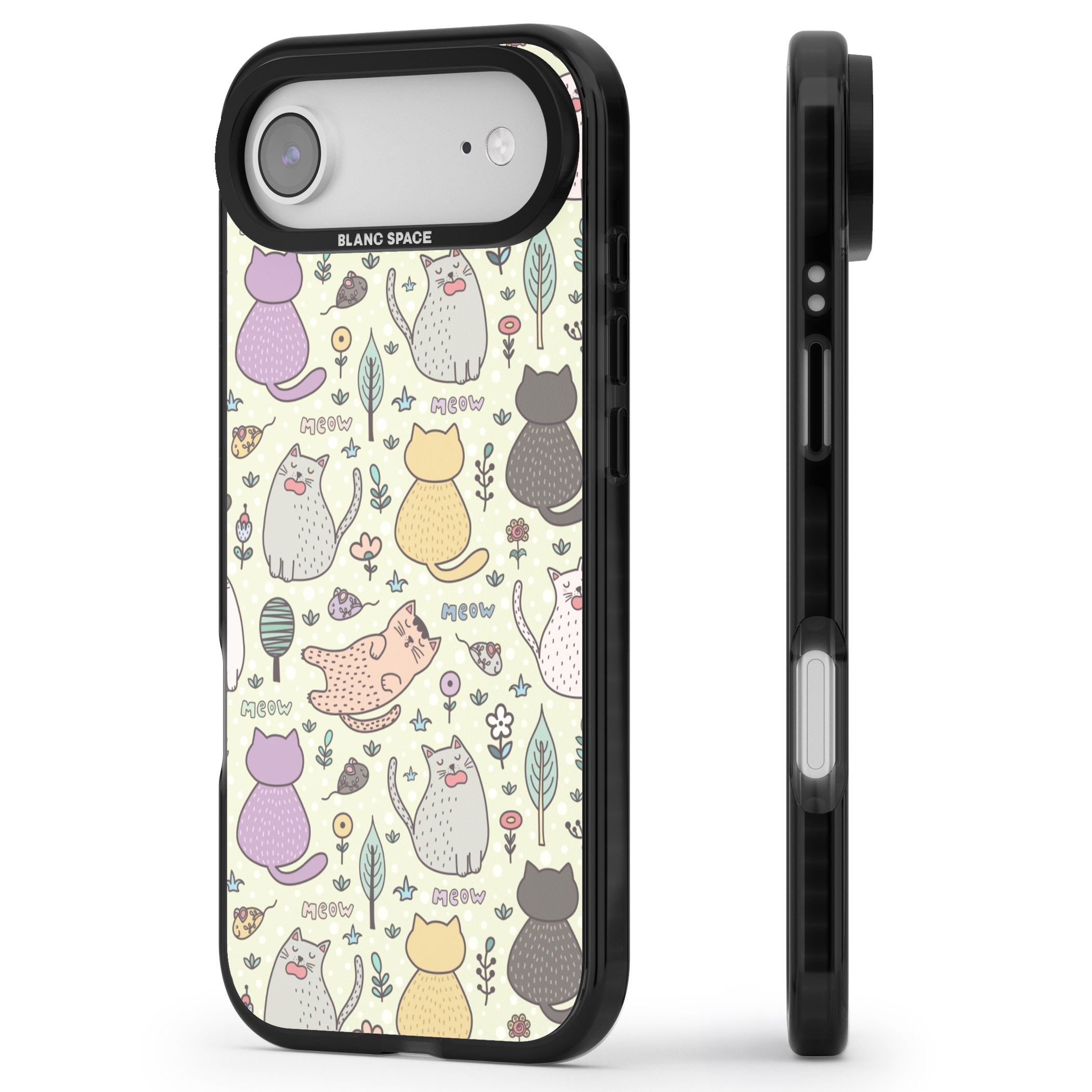 Cat Pattern Cream iPhone 17 Air Impact Black Phone Case Side Profile