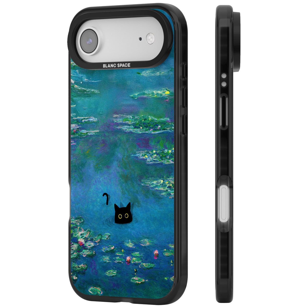 Cat in Monet's Water Lillies iPhone Air Impact Black Phone Case side