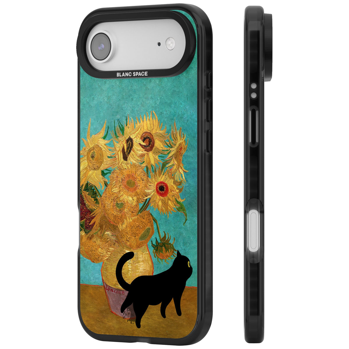 Cat with Van Gogh's Sunflowers iPhone Air Impact Black Phone Case side