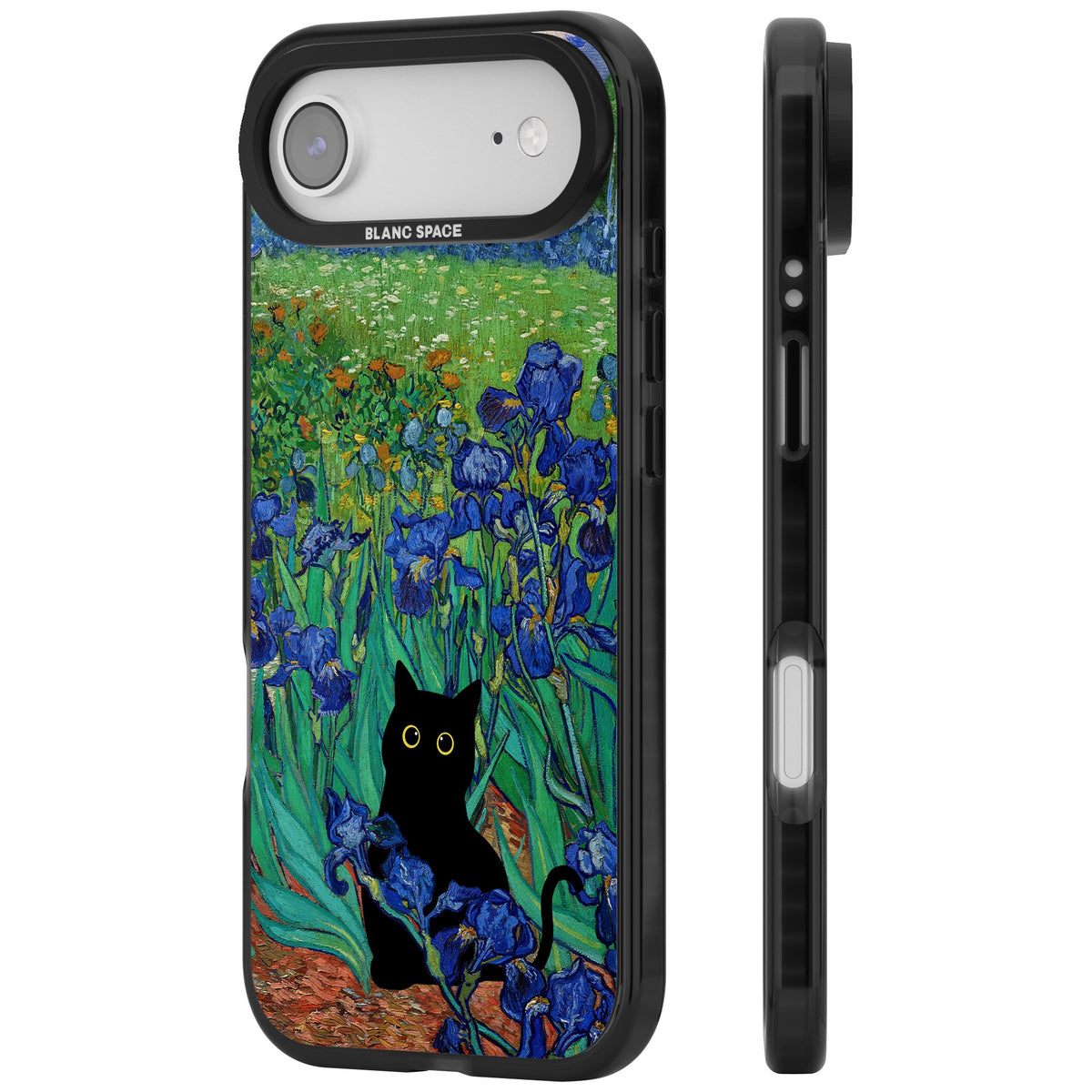 Cat in Van Gogh's Irises iPhone Air Impact Black Phone Case side