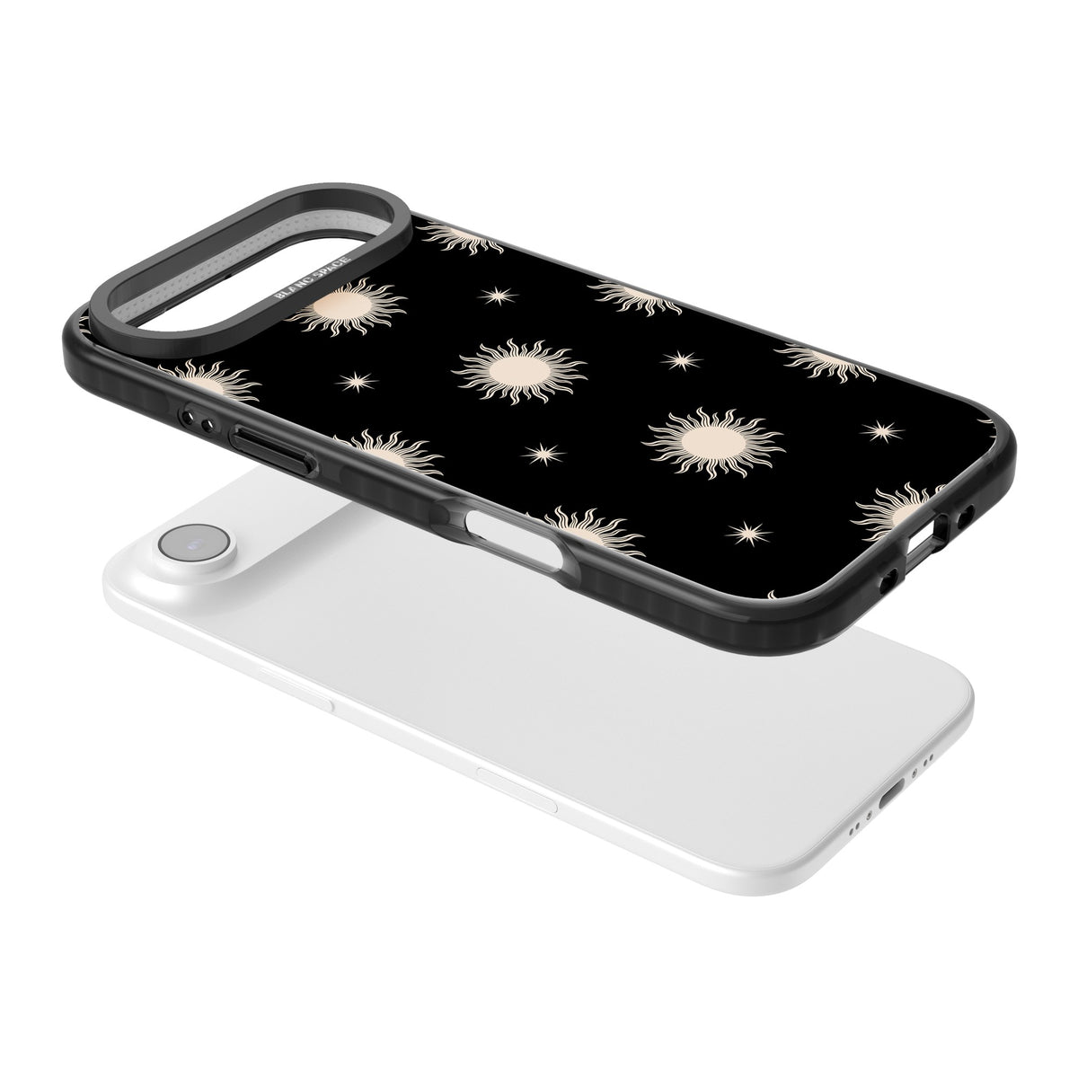 Celestial Patterns Classic Suns (Black) iPhone Air Impact Black Phone Case angled