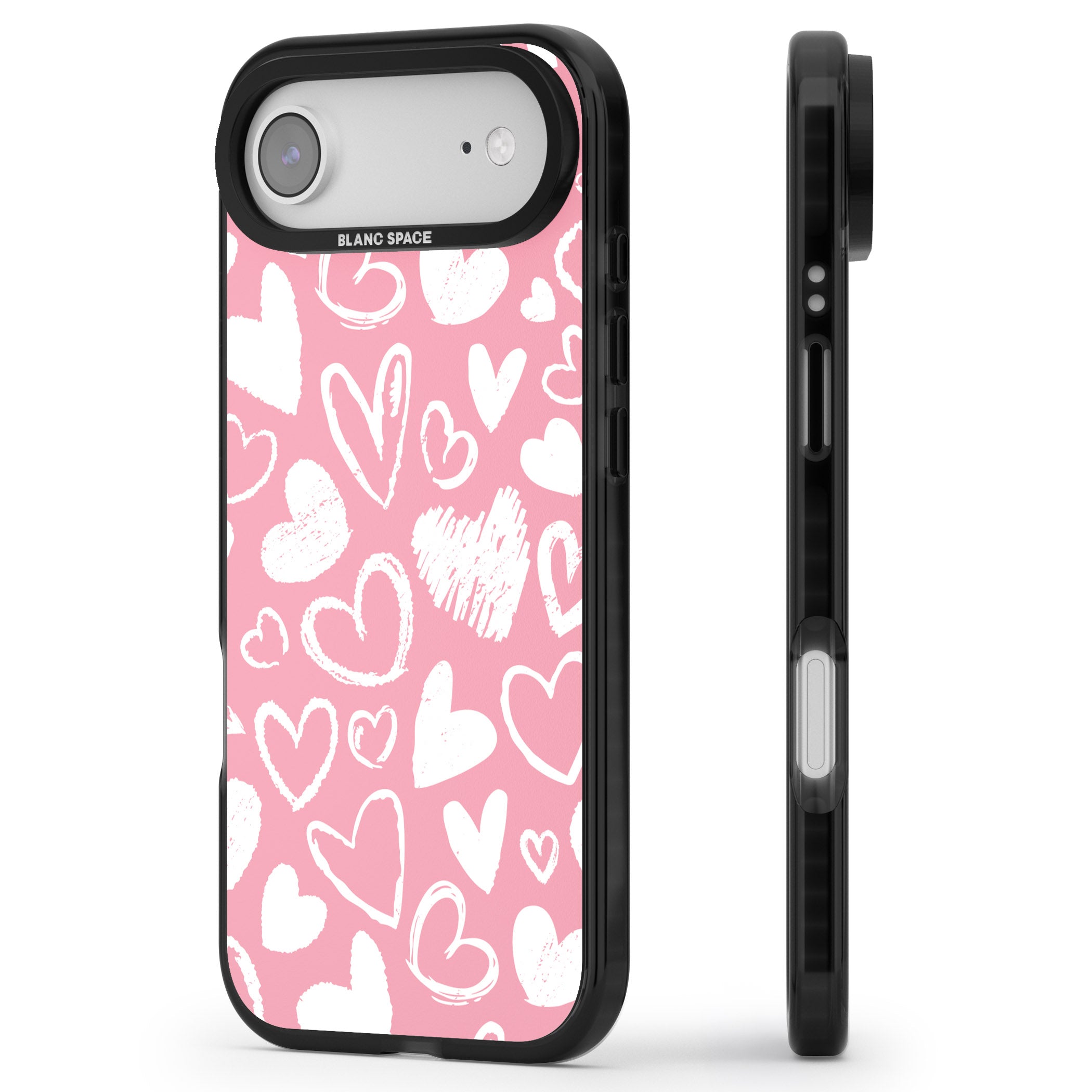 Chalk Hearts iPhone 17 Air Impact Black Phone Case Side Profile