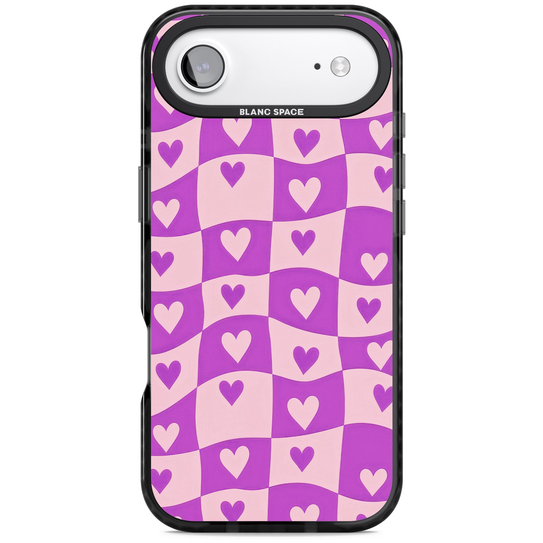 Purple Wavy Checked Hearts iPhone 17 Air Impact Black Phone Case