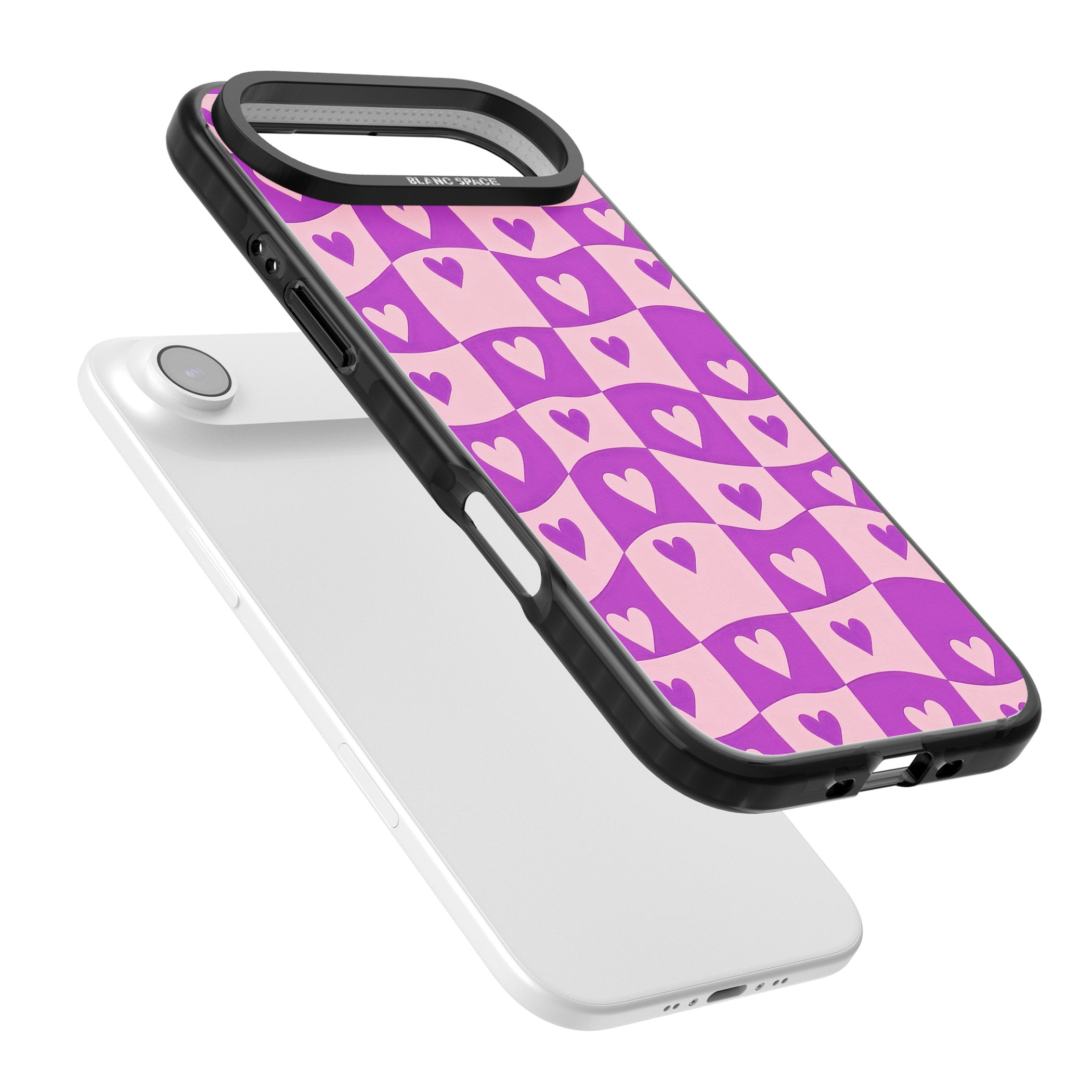 Purple Wavy Checked Hearts iPhone 17 Air Impact Black Phone Case Colours