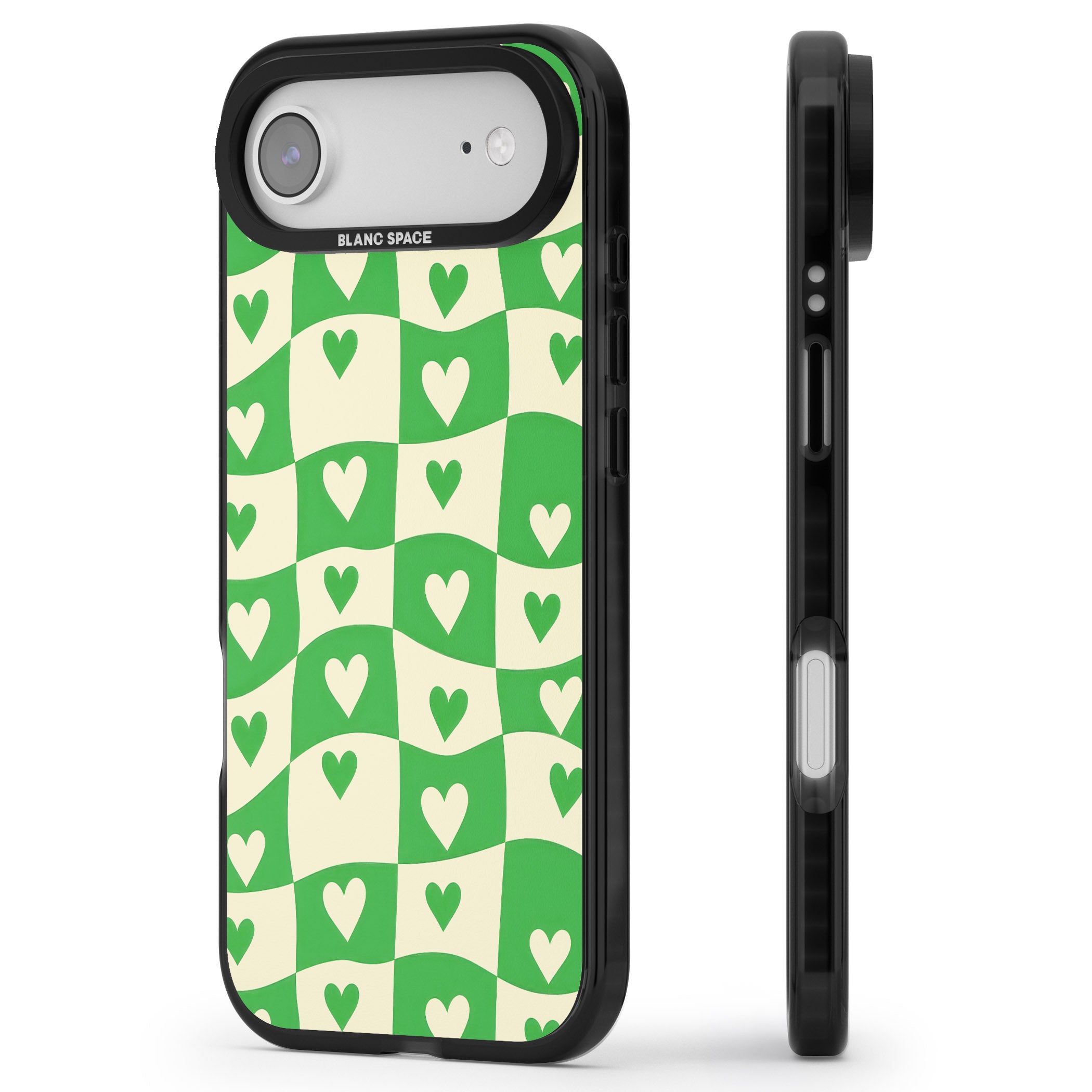 Green Wavy Checked Hearts iPhone 17 Air Impact Black Phone Case Side Profile