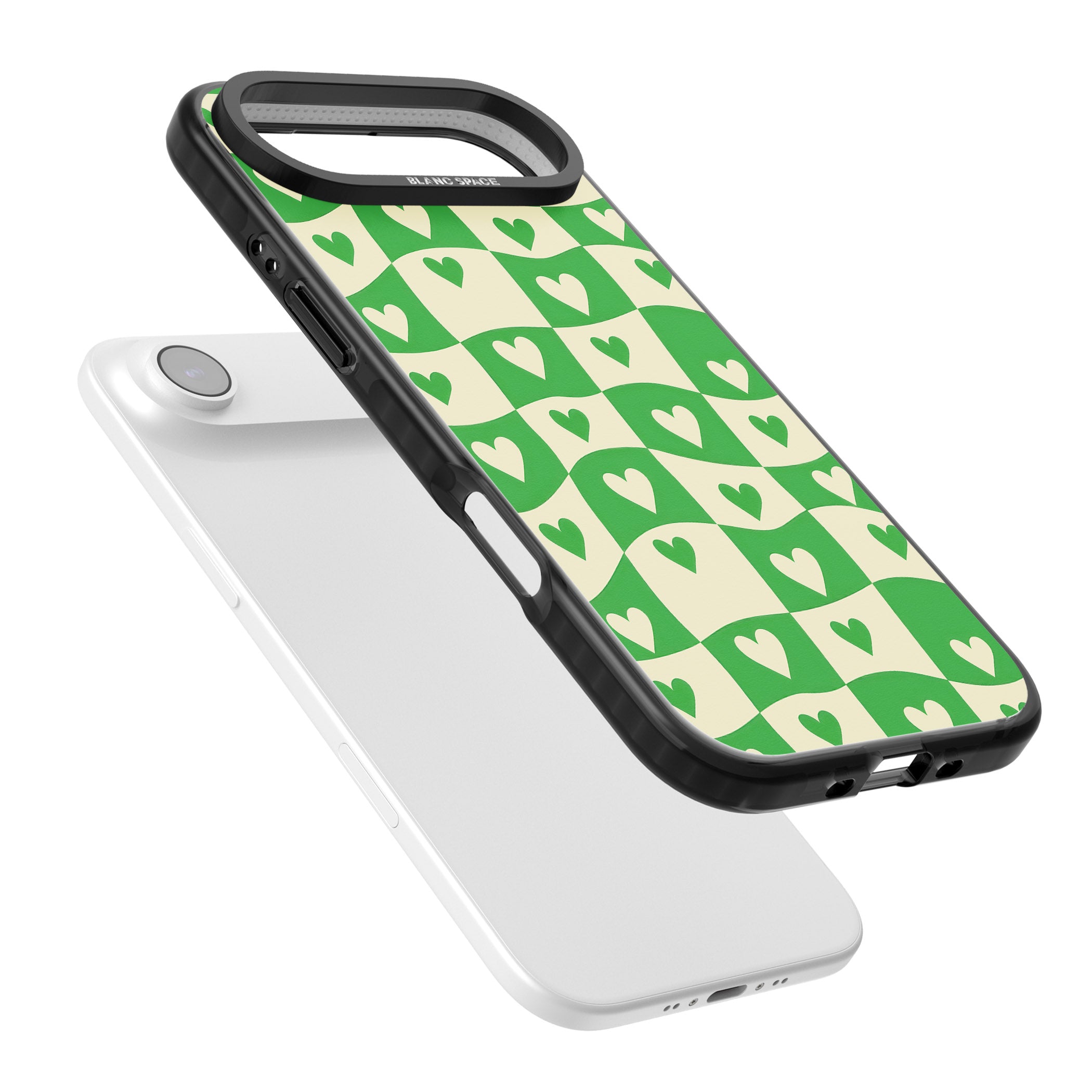 Green Wavy Checked Hearts iPhone 17 Air Impact Black Phone Case Colours