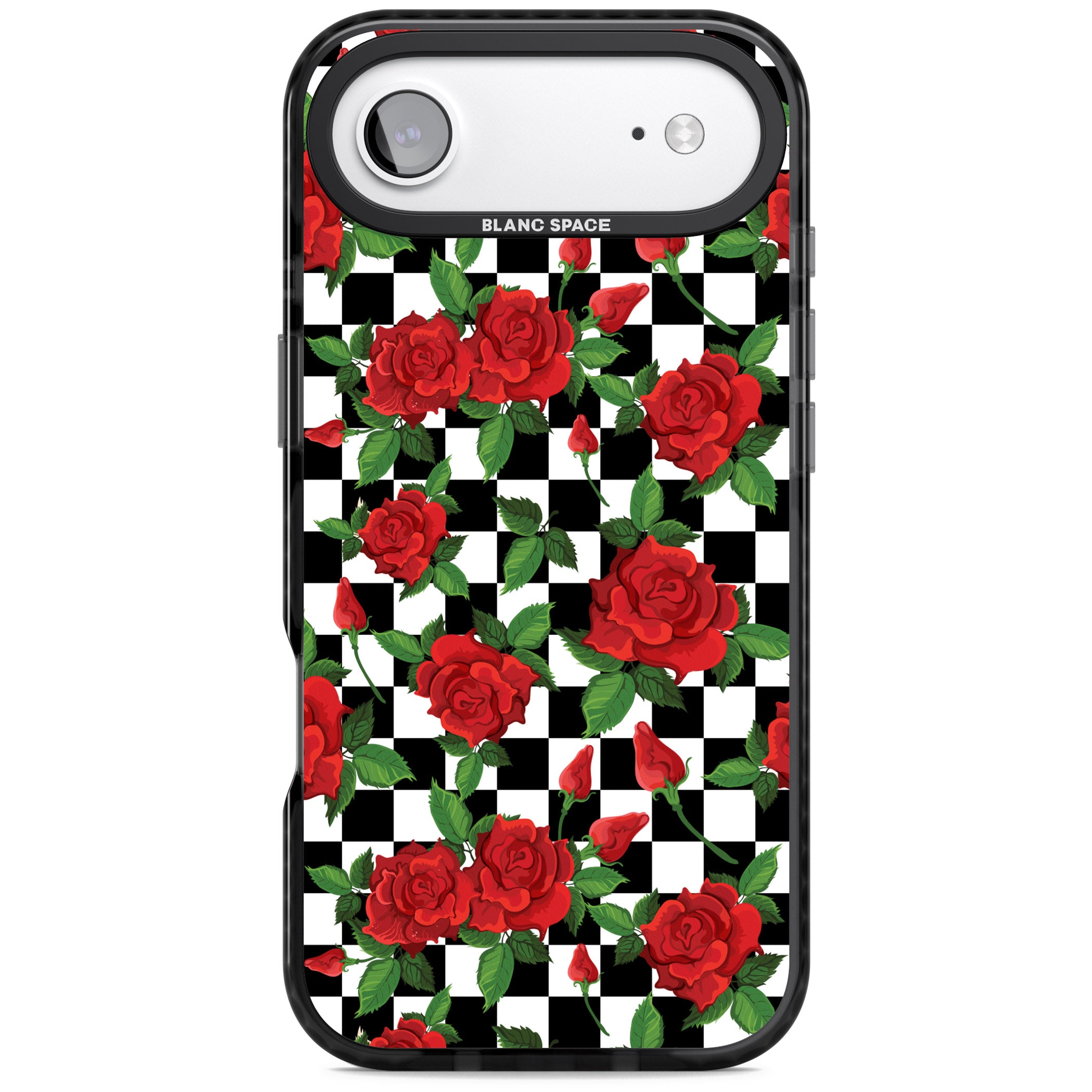 Checkered Roses iPhone 17 Air Impact Black Phone Case