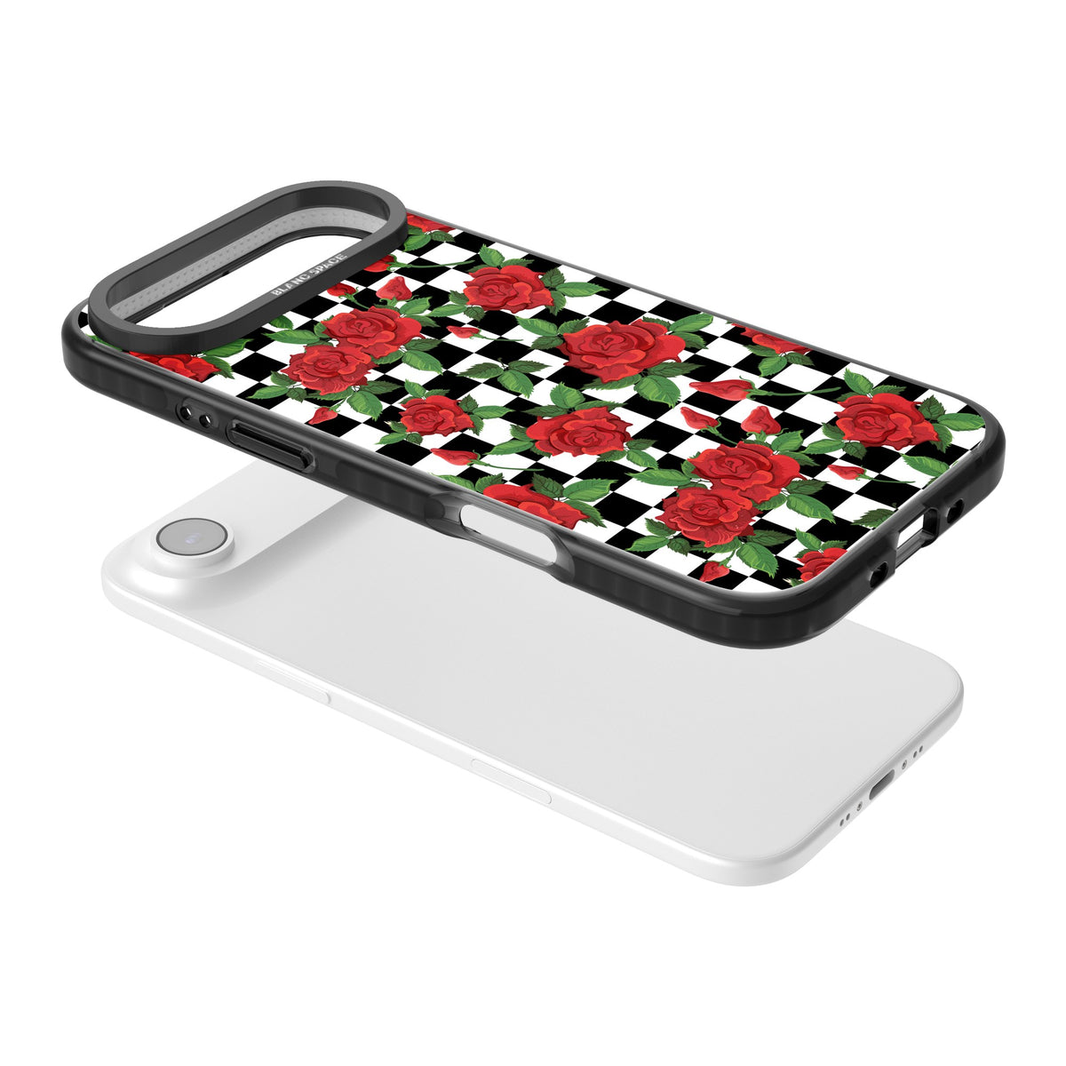Checkered Roses iPhone Air Impact Black Phone Case angled
