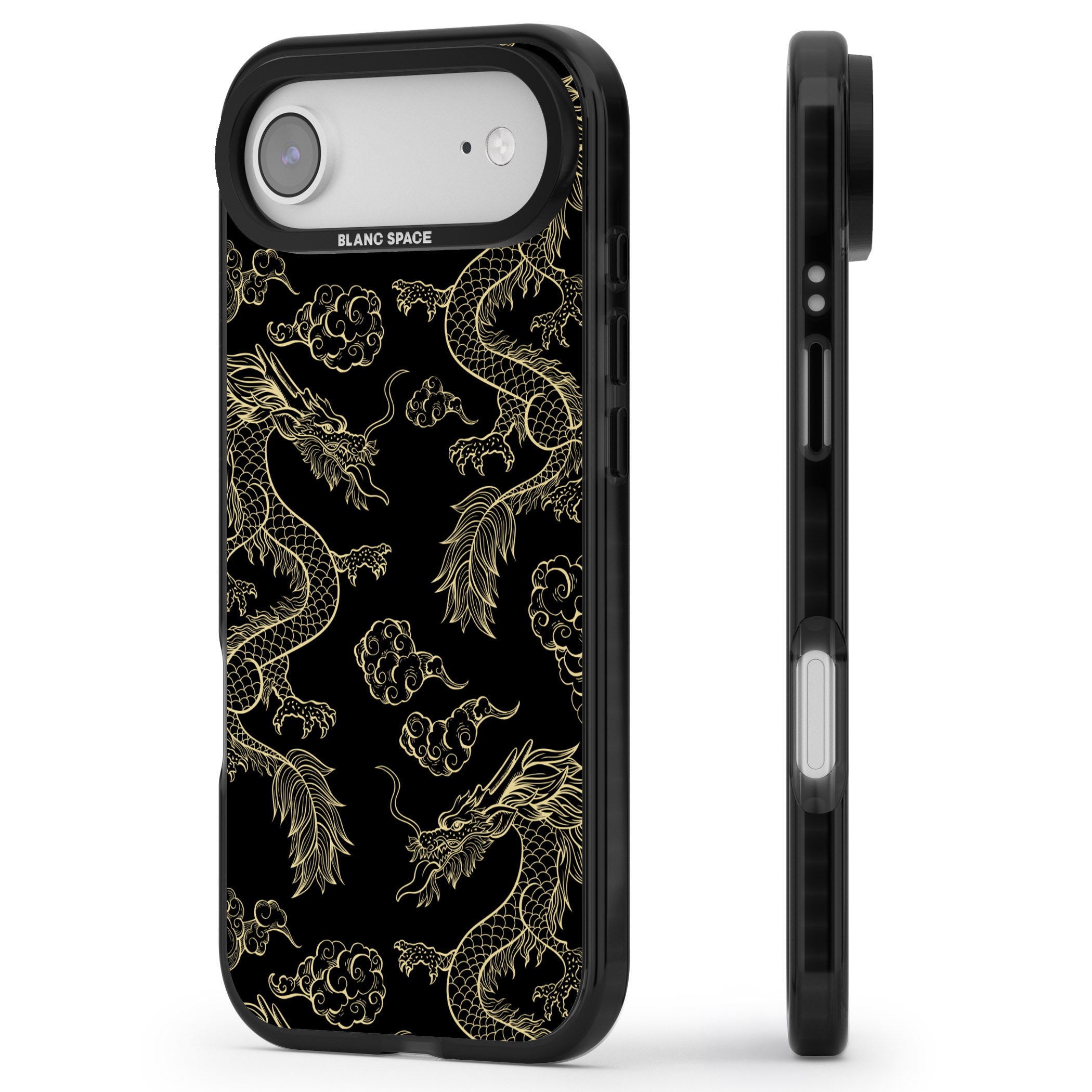 Black And Gold Dragon Pattern iPhone 17 Air Impact Black Phone Case Side Profile