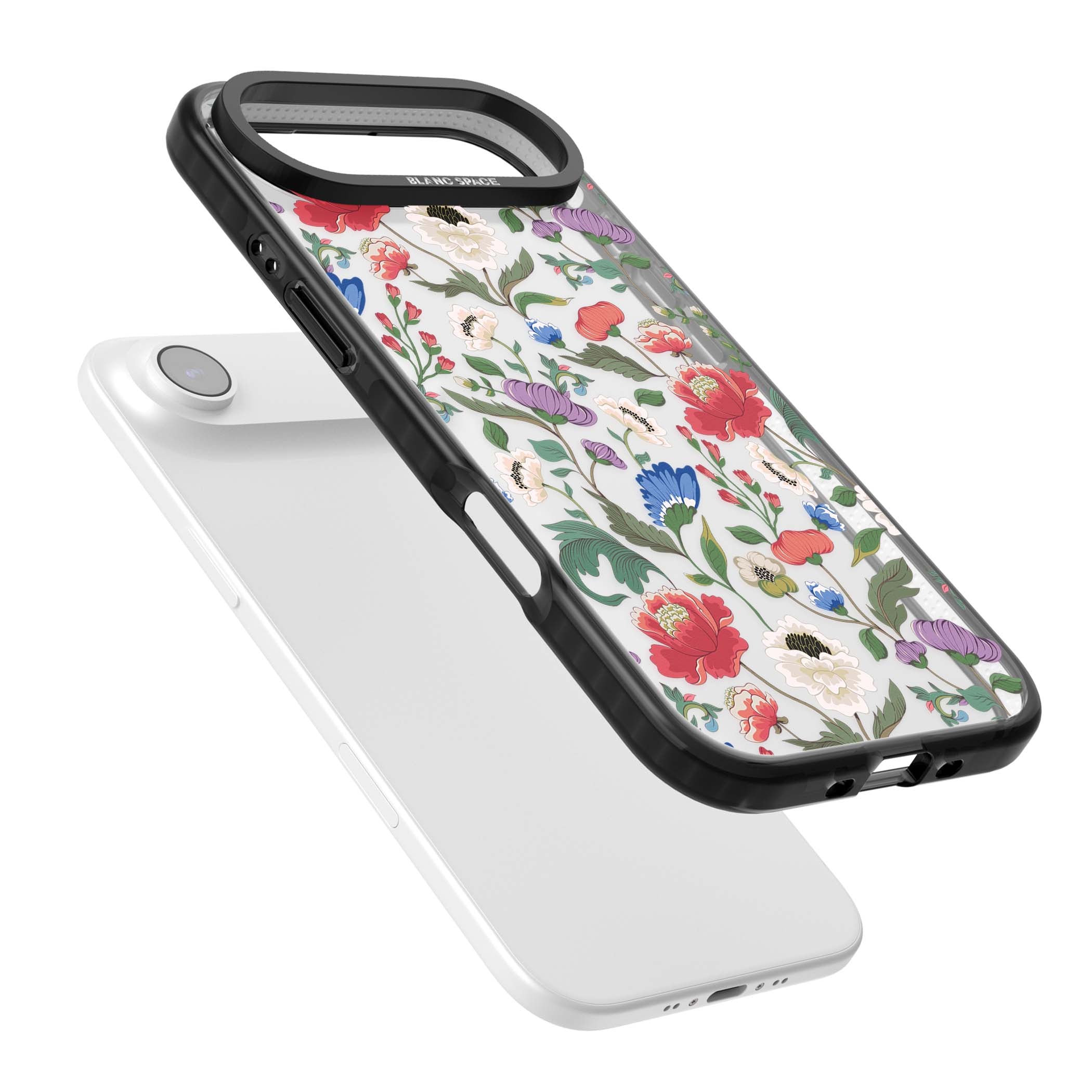 Chinoiserie Bloom vintage floral iPhone case featuring hand-painted peonies, poppies and trailing wildflowers on clear... | Clear Impact case for iPhone Air