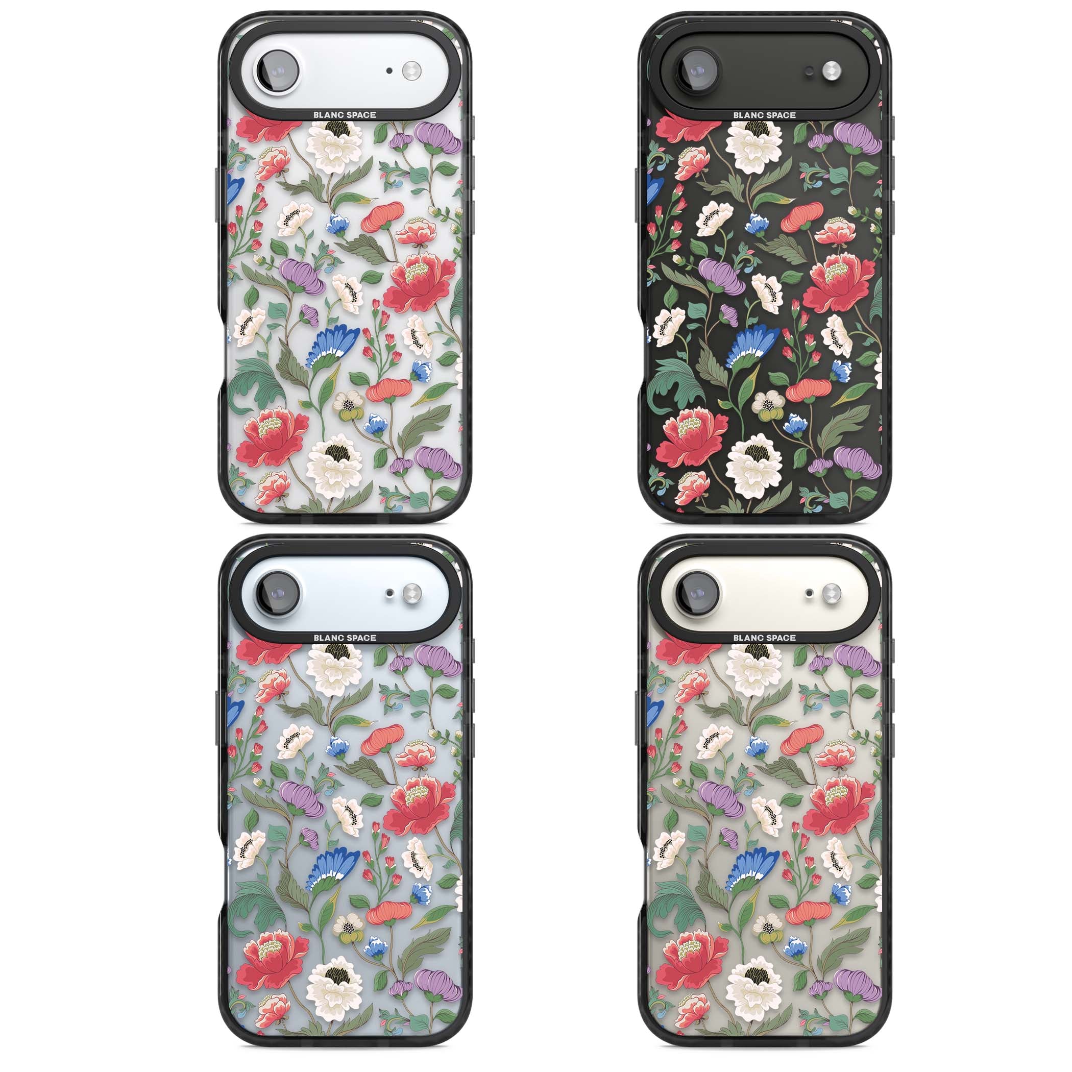 Chinoiserie Bloom vintage floral iPhone case featuring hand-painted peonies, poppies and trailing wildflowers on clear... | Clear Impact case for iPhone Air