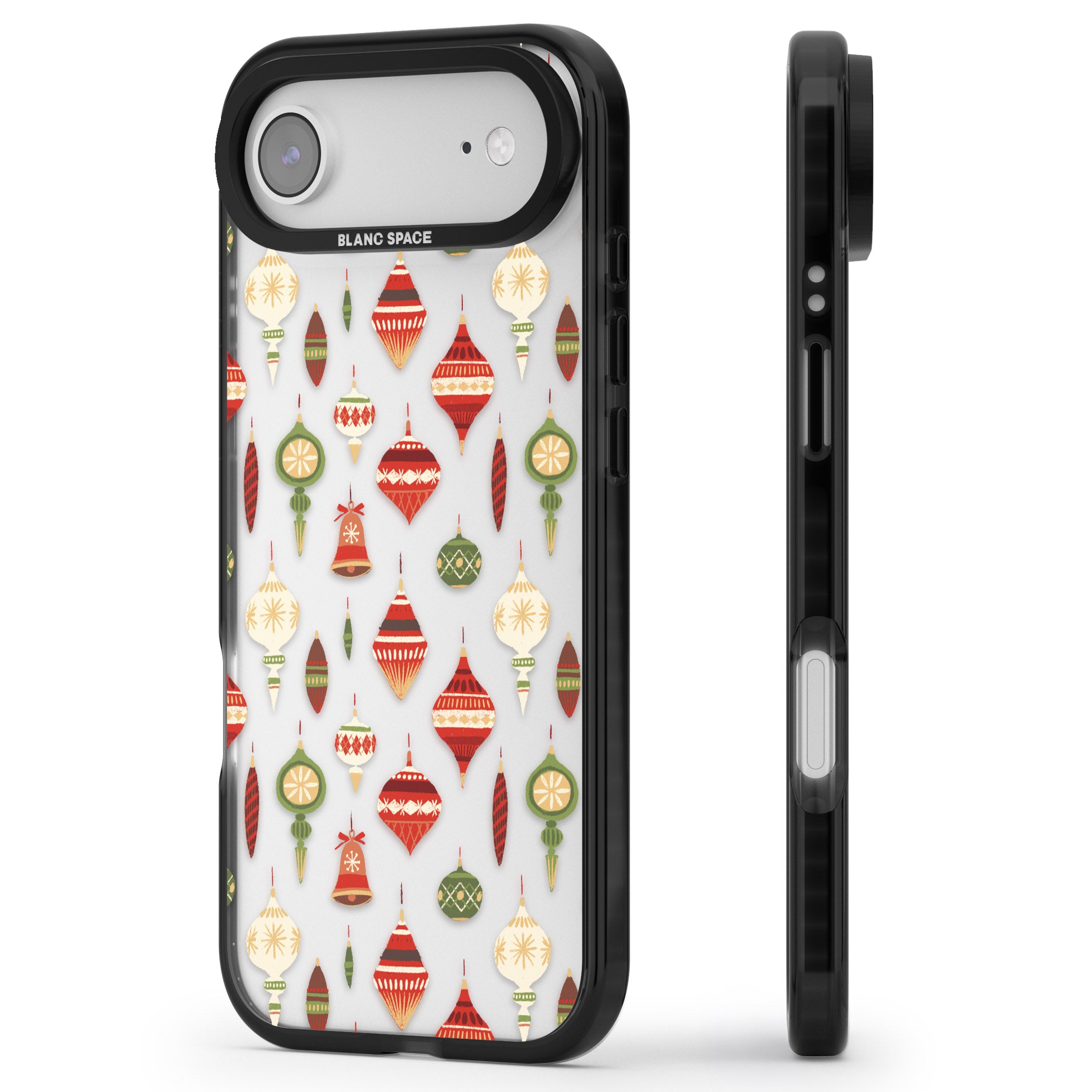 Christmas Baubles Pattern iPhone 17 Air Impact Black Phone Case Side Profile