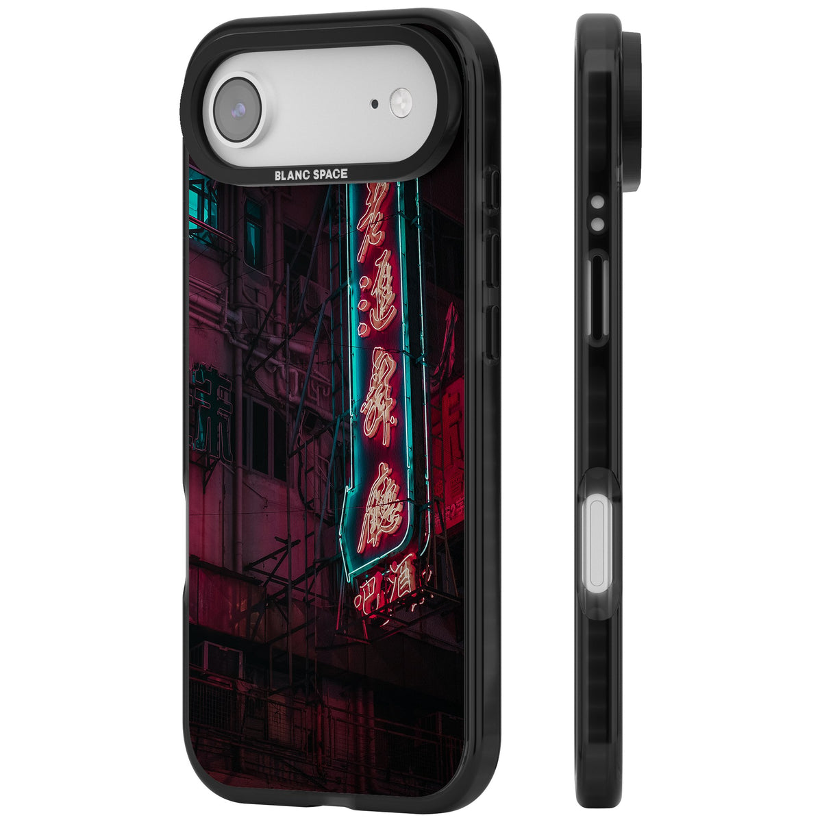 Neon Kanji Cityscape iPhone Air Impact Black Phone Case side