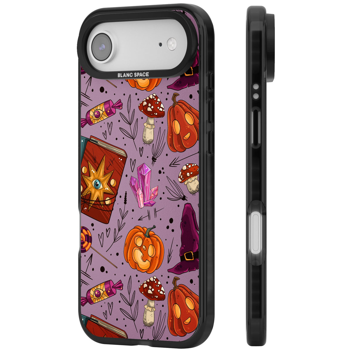 Witchy Cartoon Halloween Pattern iPhone Air Impact Black Phone Case side