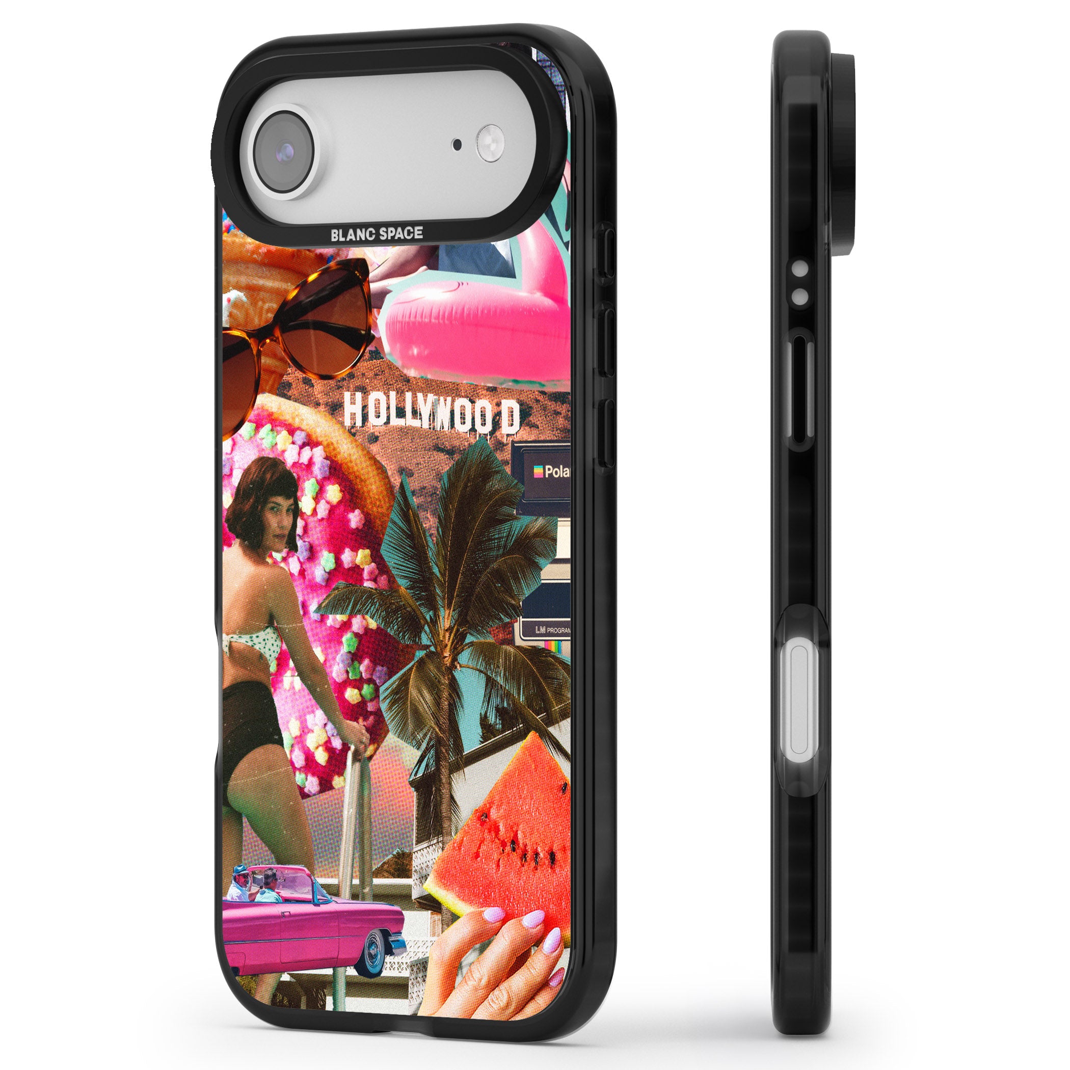 Hollywood Retro Collage iPhone 17 Air Impact Black Phone Case Side Profile