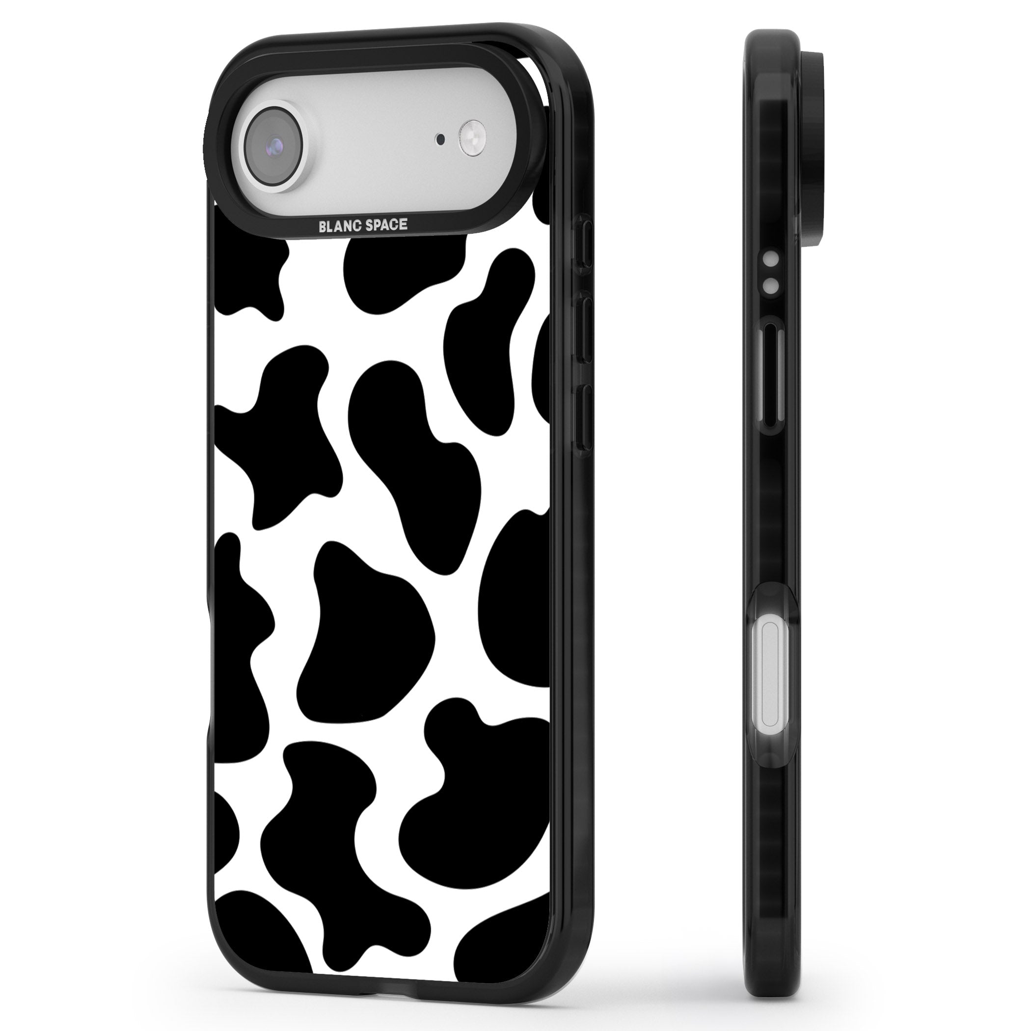 Cow Print iPhone 17 Air Impact Black Phone Case Side Profile