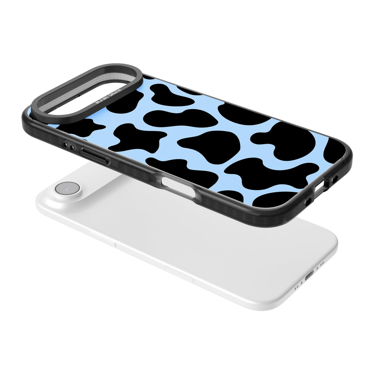 Blue And Black Cow Print iPhone Air Impact Black Phone Case angled