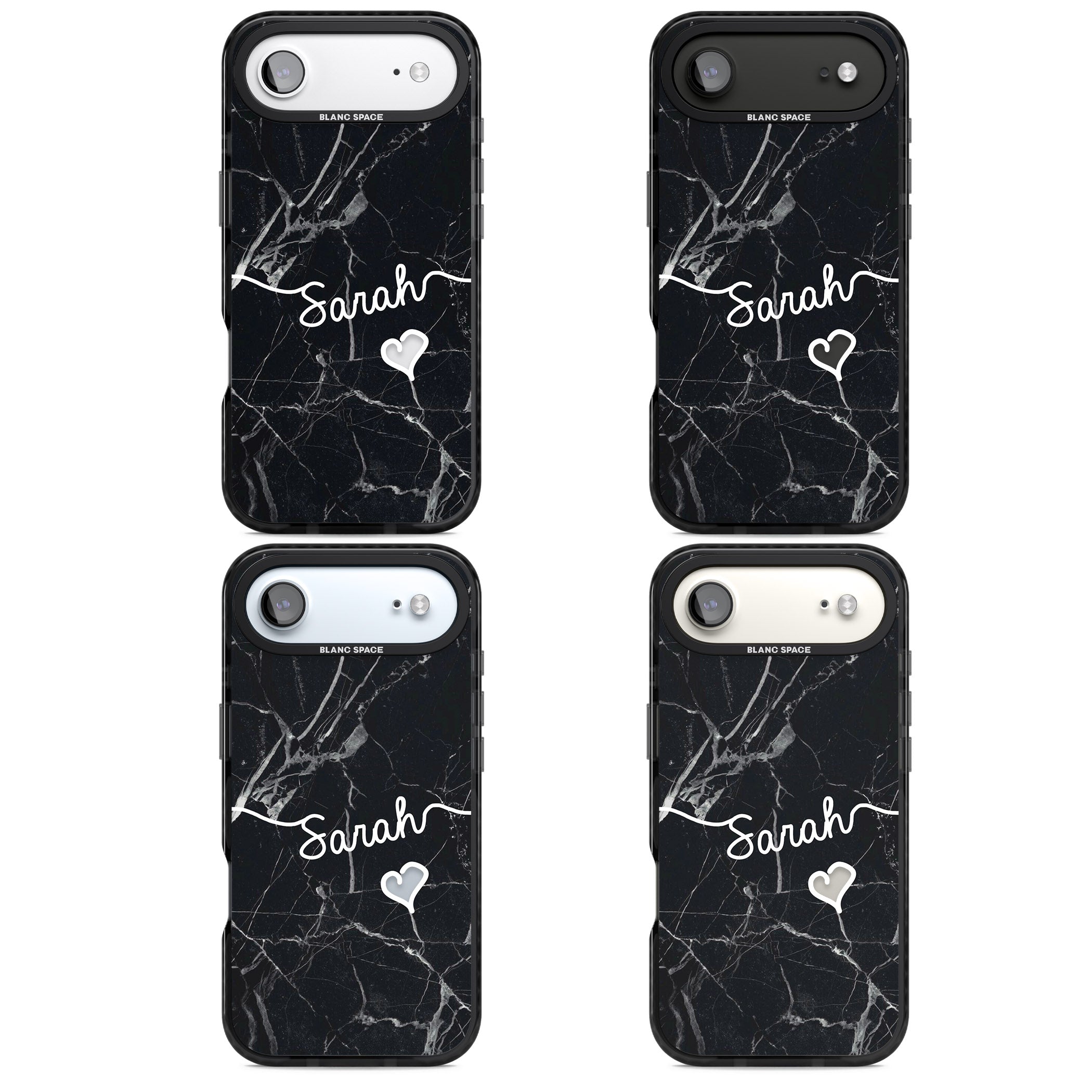 Personalised Black Marble Heart iPhone 17 Air Impact Black Phone Case APT Impact Protection