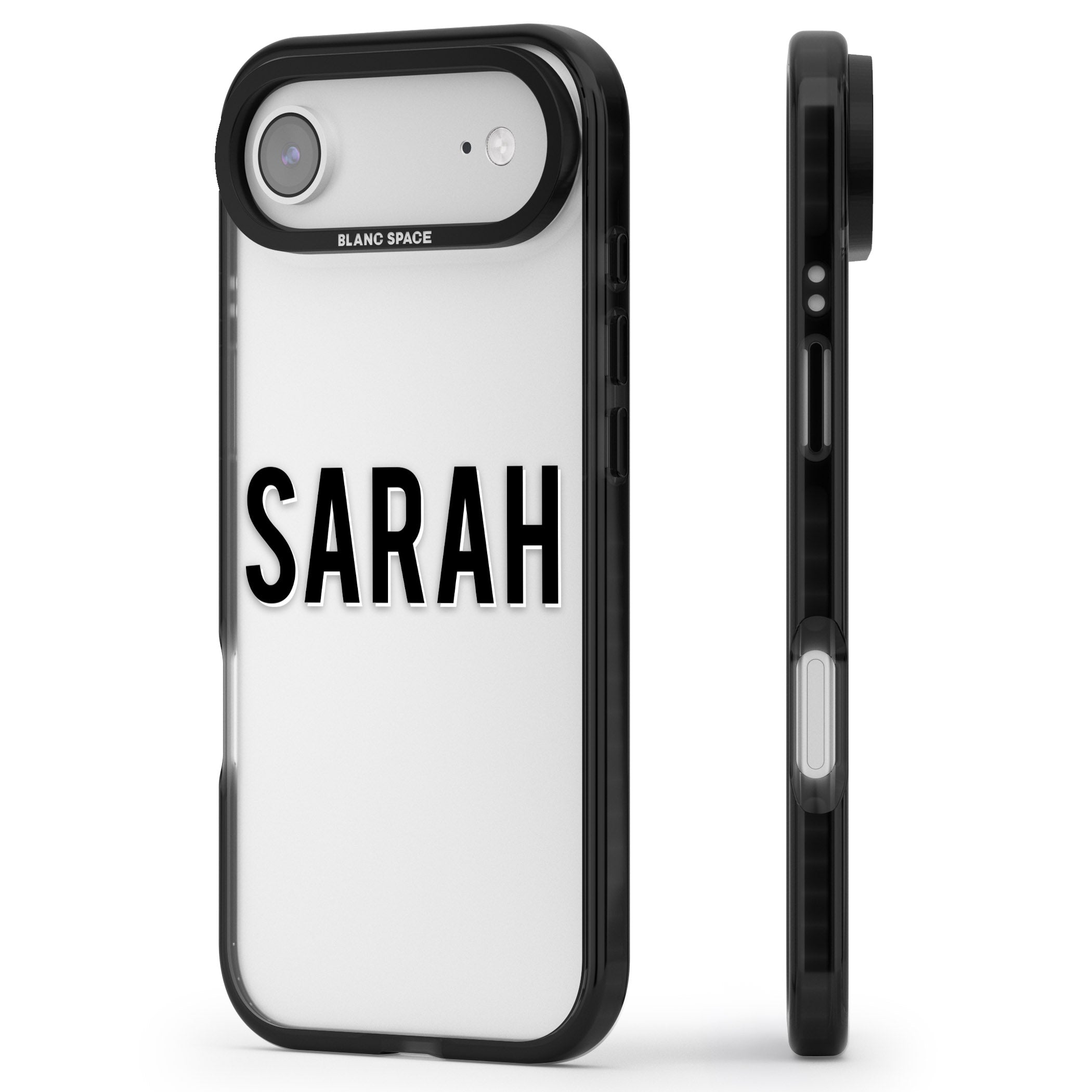 Personalised Clear Name iPhone 17 Air Impact Black Phone Case Side Profile