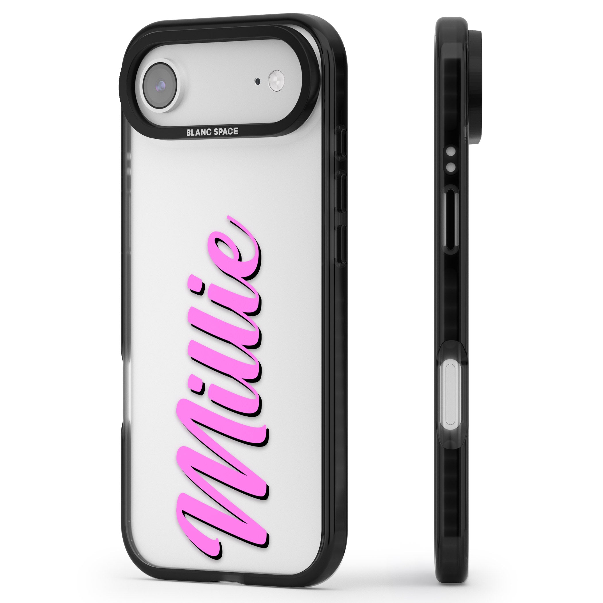 Personalised Cute Vertical Name iPhone 17 Air Impact Black Phone Case Side Profile