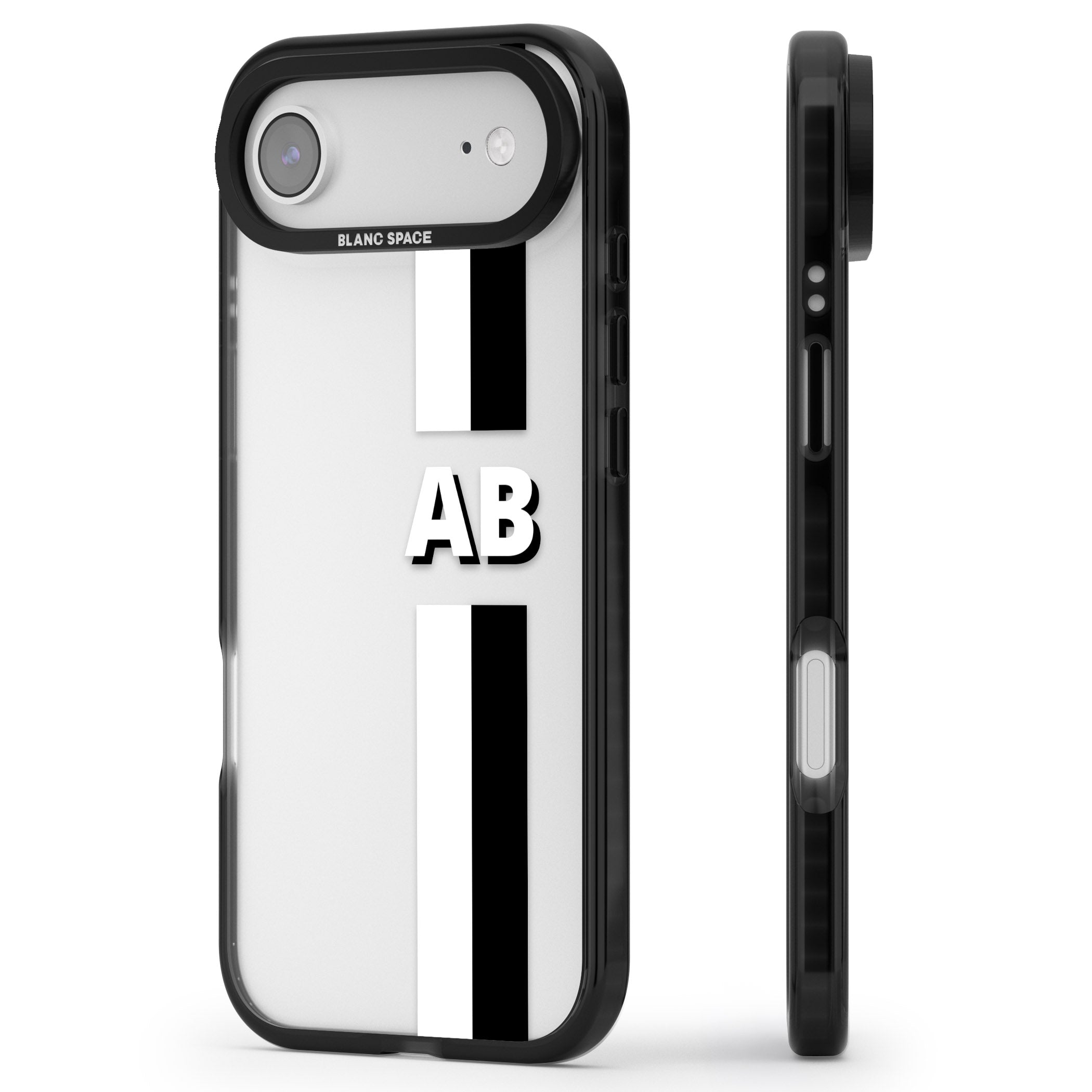Personalised Bold Two Stripe Name iPhone 17 Air Impact Black Phone Case Side Profile