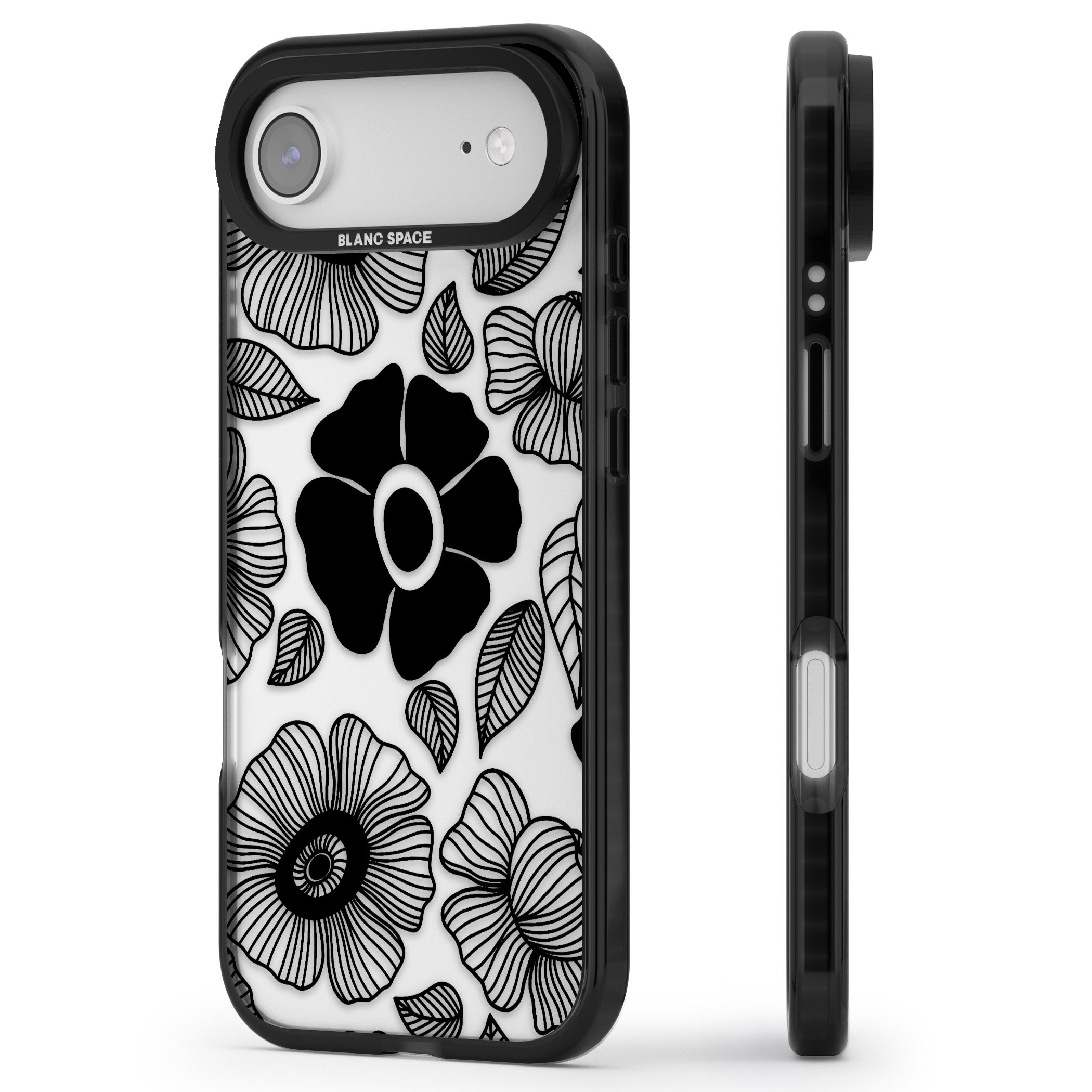 Black Flowers iPhone 17 Air Impact Black Phone Case Side Profile