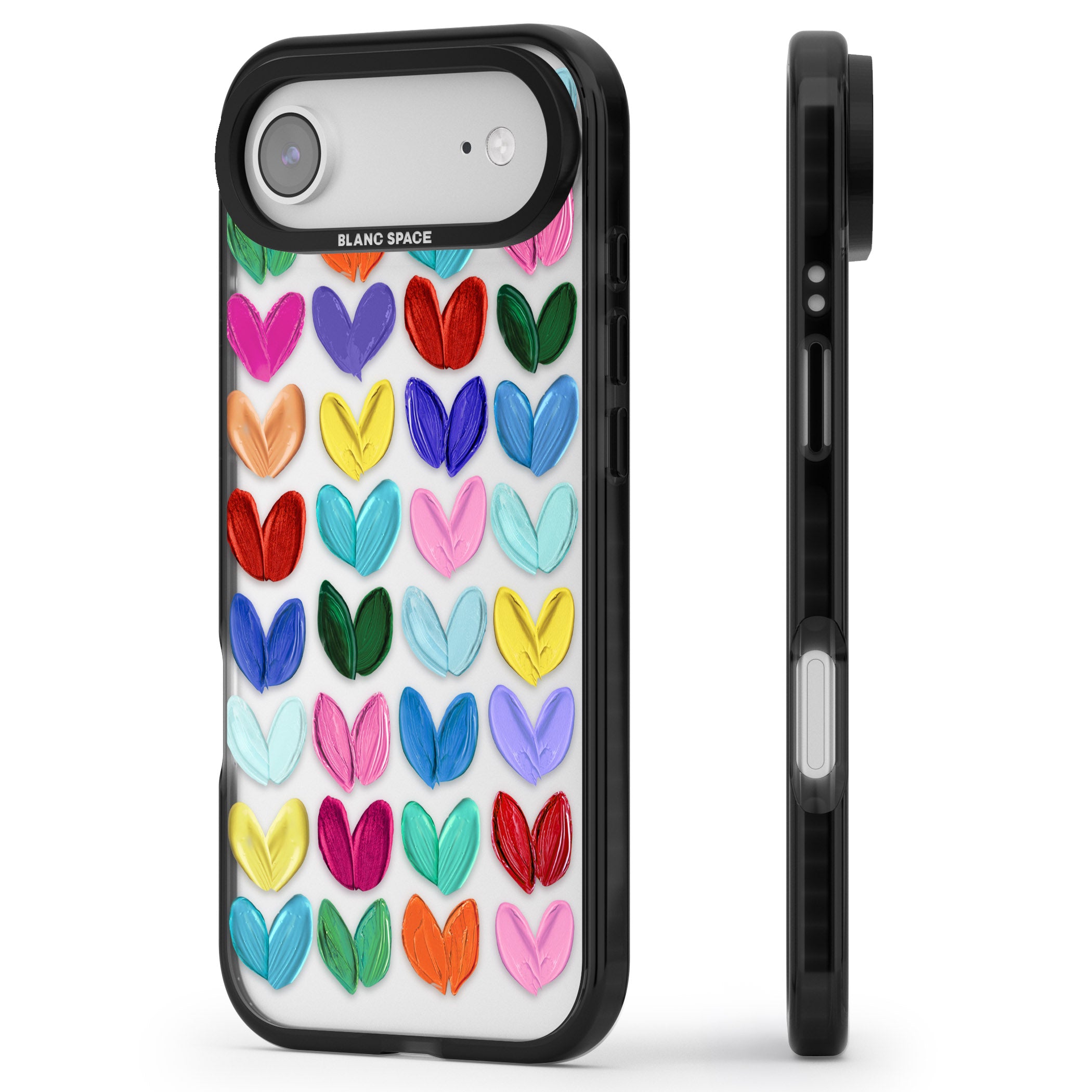 Oil Painted Hearts iPhone 17 Air Impact Black Phone Case Side Profile