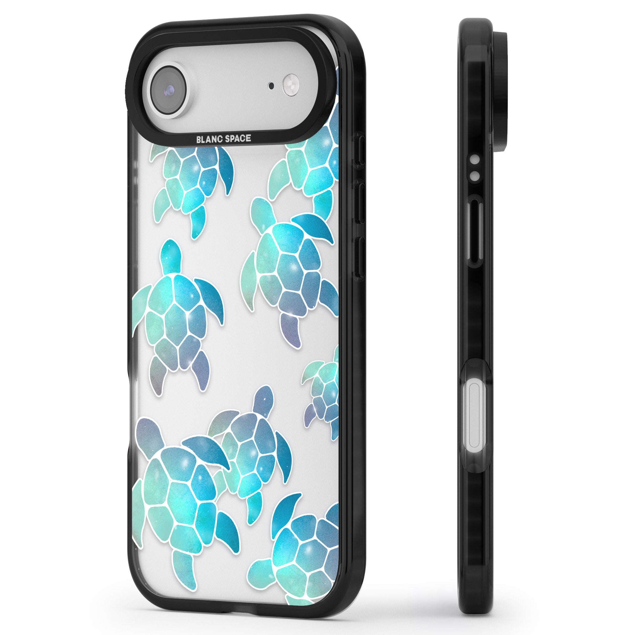 Aqua Space Turtles iPhone 17 Air Impact Black Phone Case Side Profile