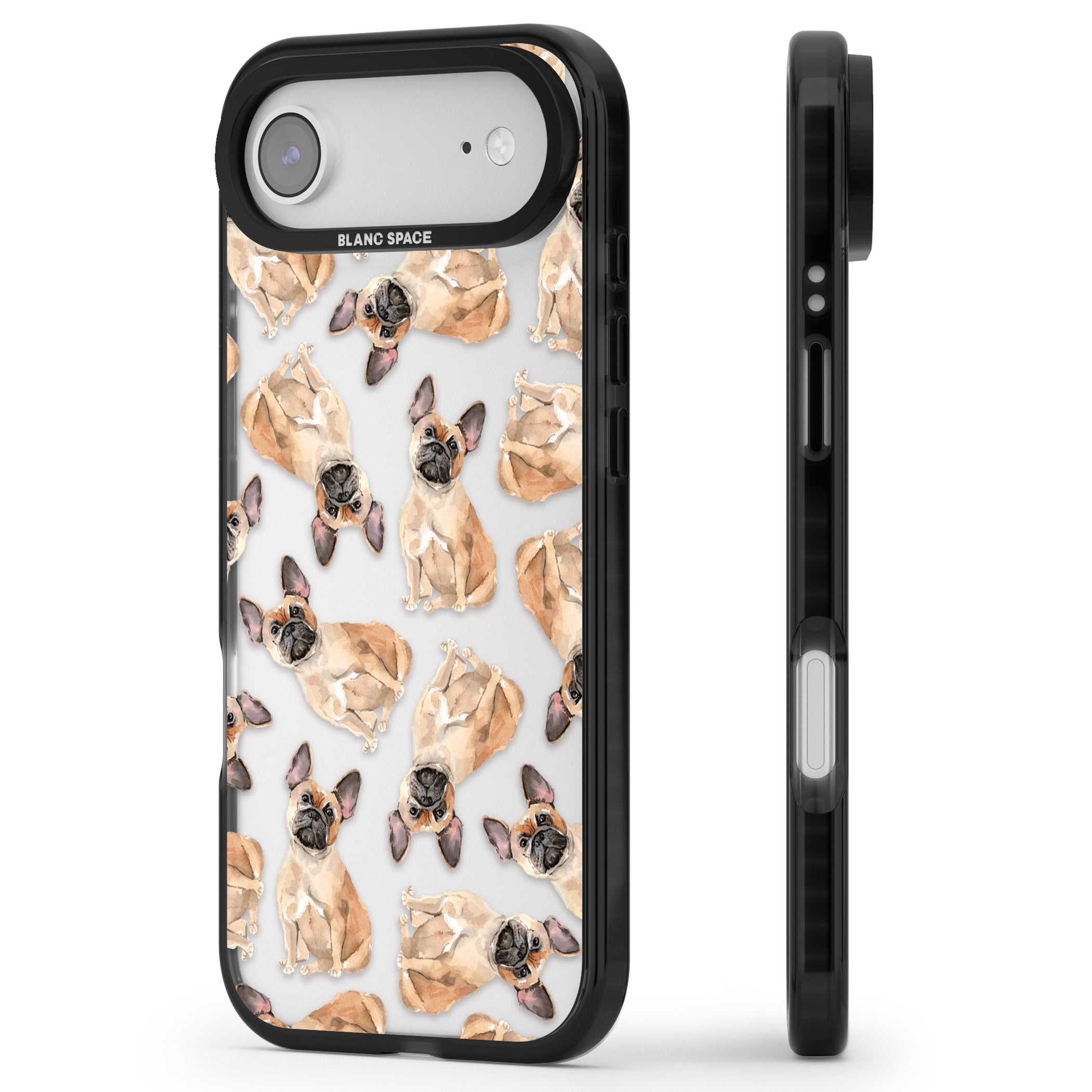 French Bulldog Watercolour Pattern iPhone 17 Air Impact Black Phone Case Side Profile