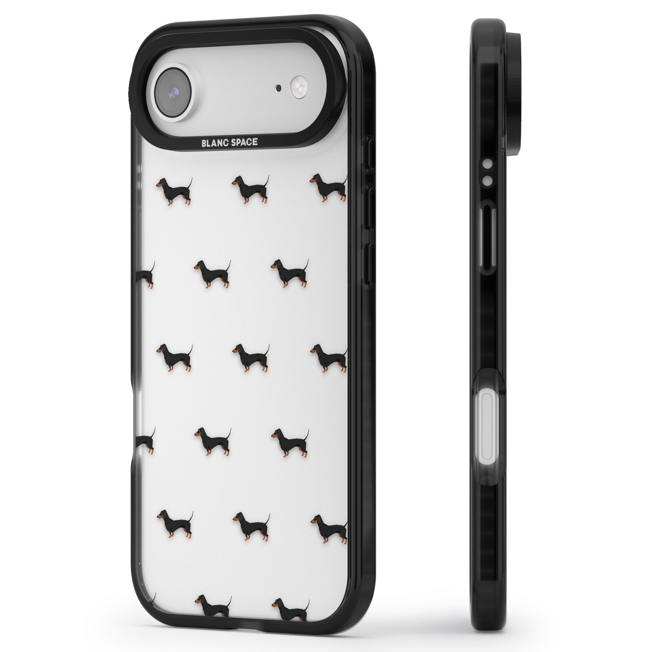 Dachshund Pattern Clear iPhone 17 Air Impact Black Phone Case Side Profile