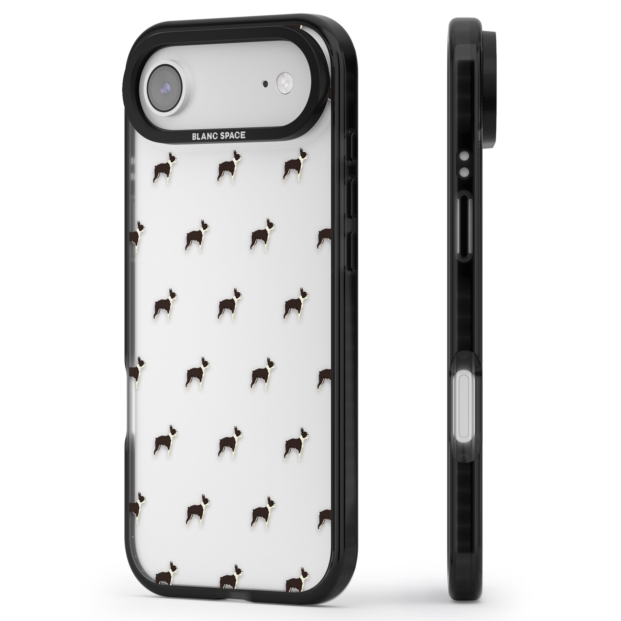Boston Terrier Pattern iPhone 17 Air Impact Black Phone Case Side Profile