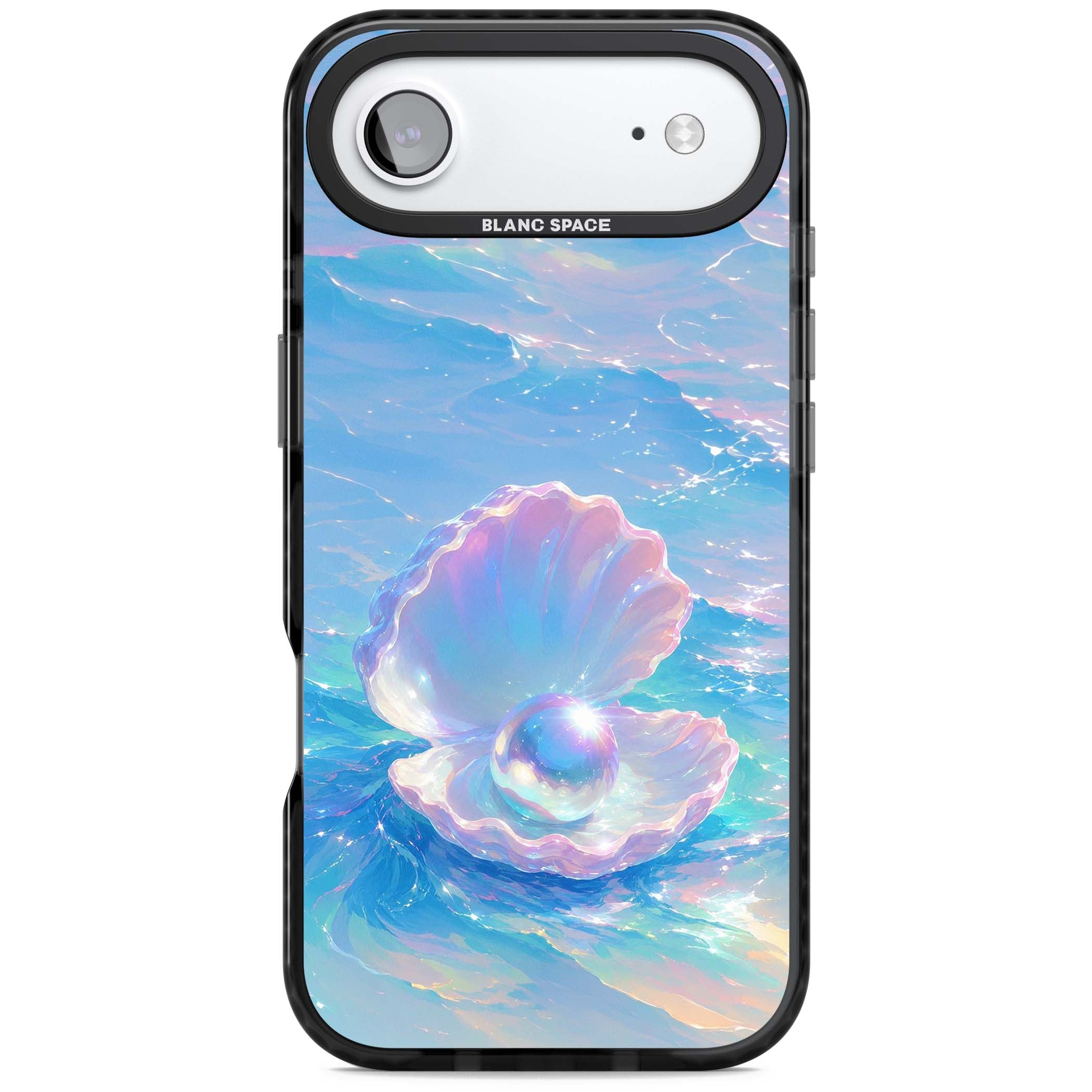 The Pearl Clam mermaidcore iPhone case featuring iridescent seashell, glowing pearl and pastel ocean waves | Clear Impact case for iPhone Air