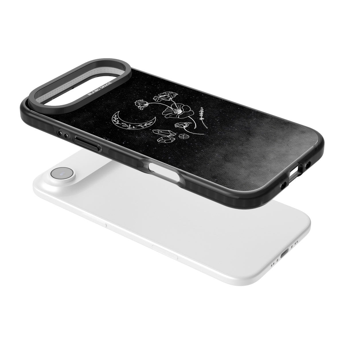 Midnight Moon Botanic iPhone Air Impact Black Phone Case angled