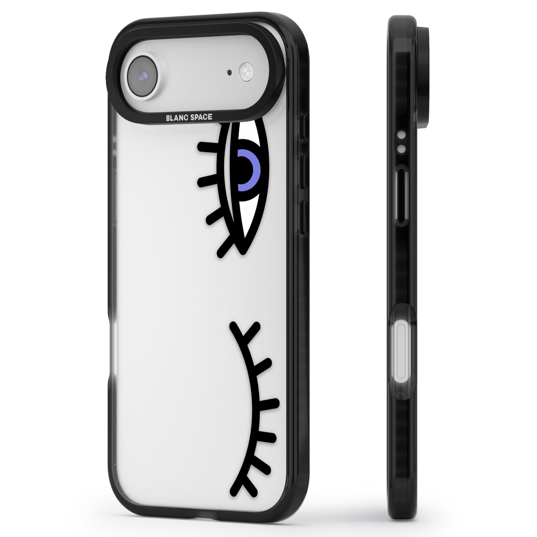 Winking Eyes Transparent Pattern iPhone 17 Air Impact Black Phone Case Side Profile