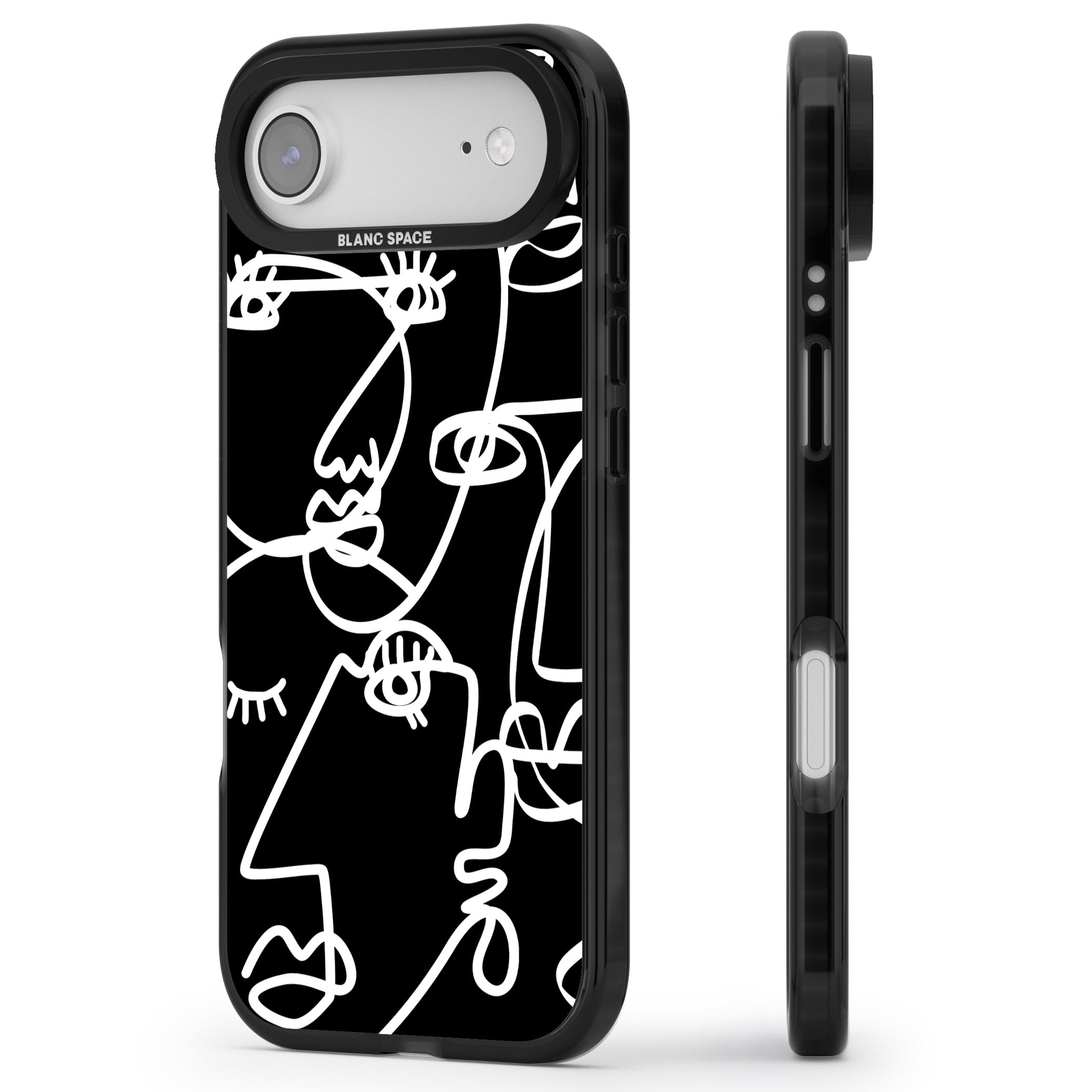 Abstract Line Art White Black iPhone 17 Air Impact Black Phone Case Side Profile