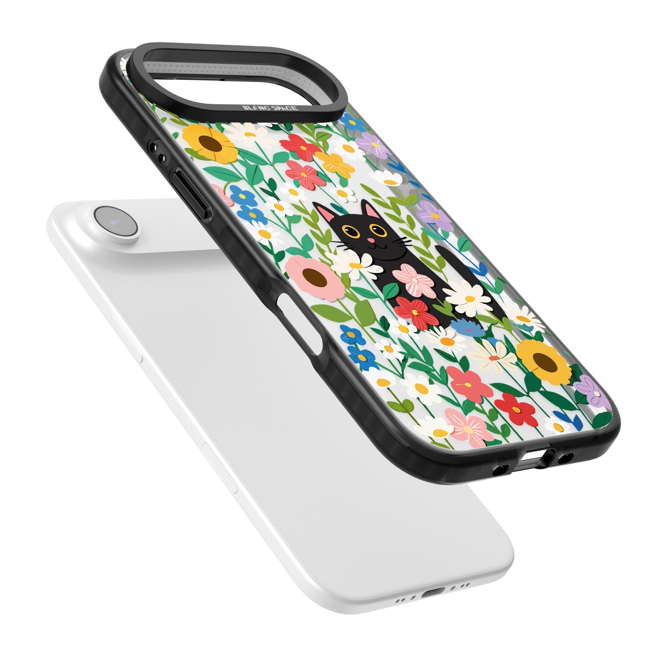Whiskers & Wildflowers Cat iPhone 17 Air Impact Black Phone Case Colours