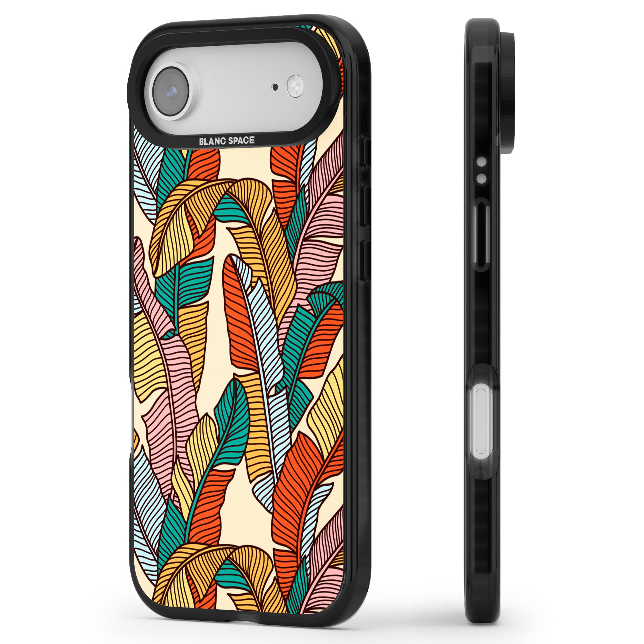 Pastel Palm Leaves iPhone 17 Air Impact Black Phone Case Side Profile