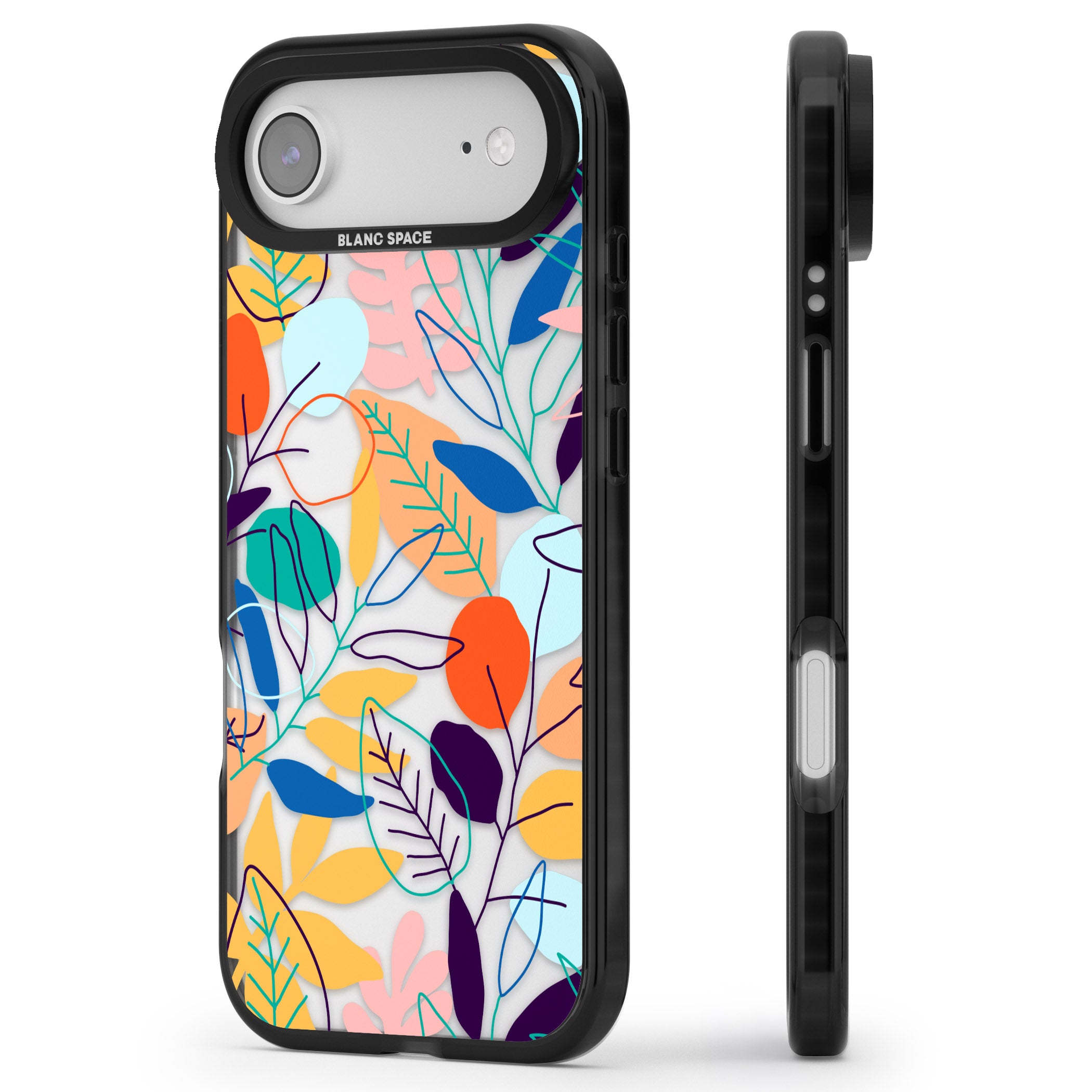 Abstract Line Drawn Leaves iPhone 17 Air Impact Black Phone Case Side Profile