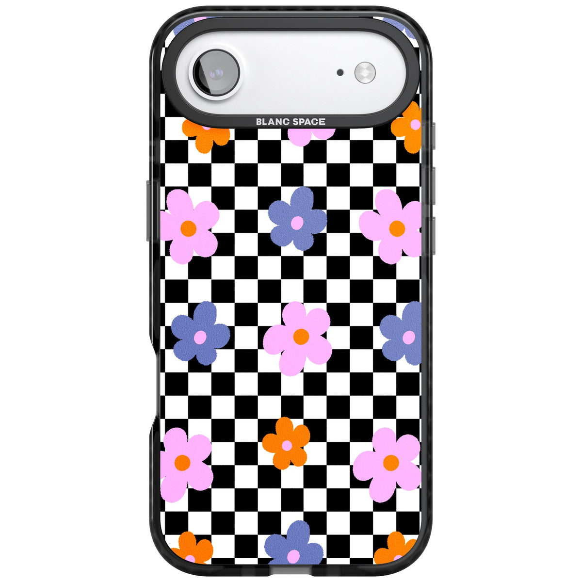 Checkered Blossom iPhone Air Impact Black Phone Case front