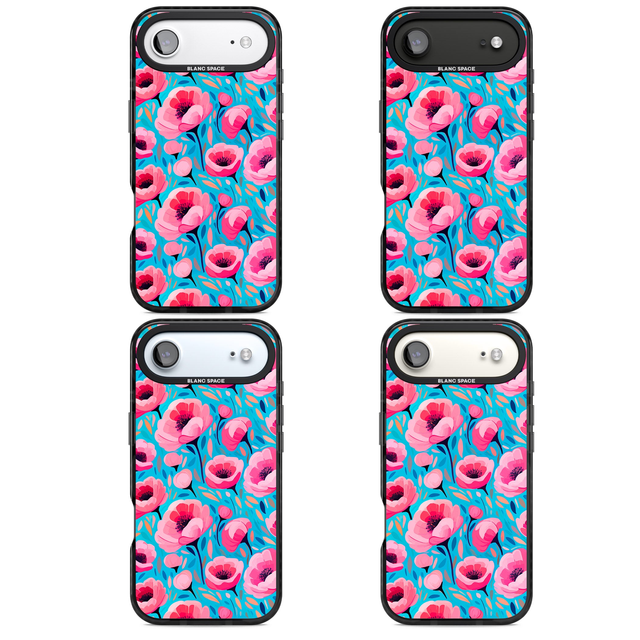 Tropical Pink Poppies iPhone 17 Air Impact Black Phone Case APT Impact Protection