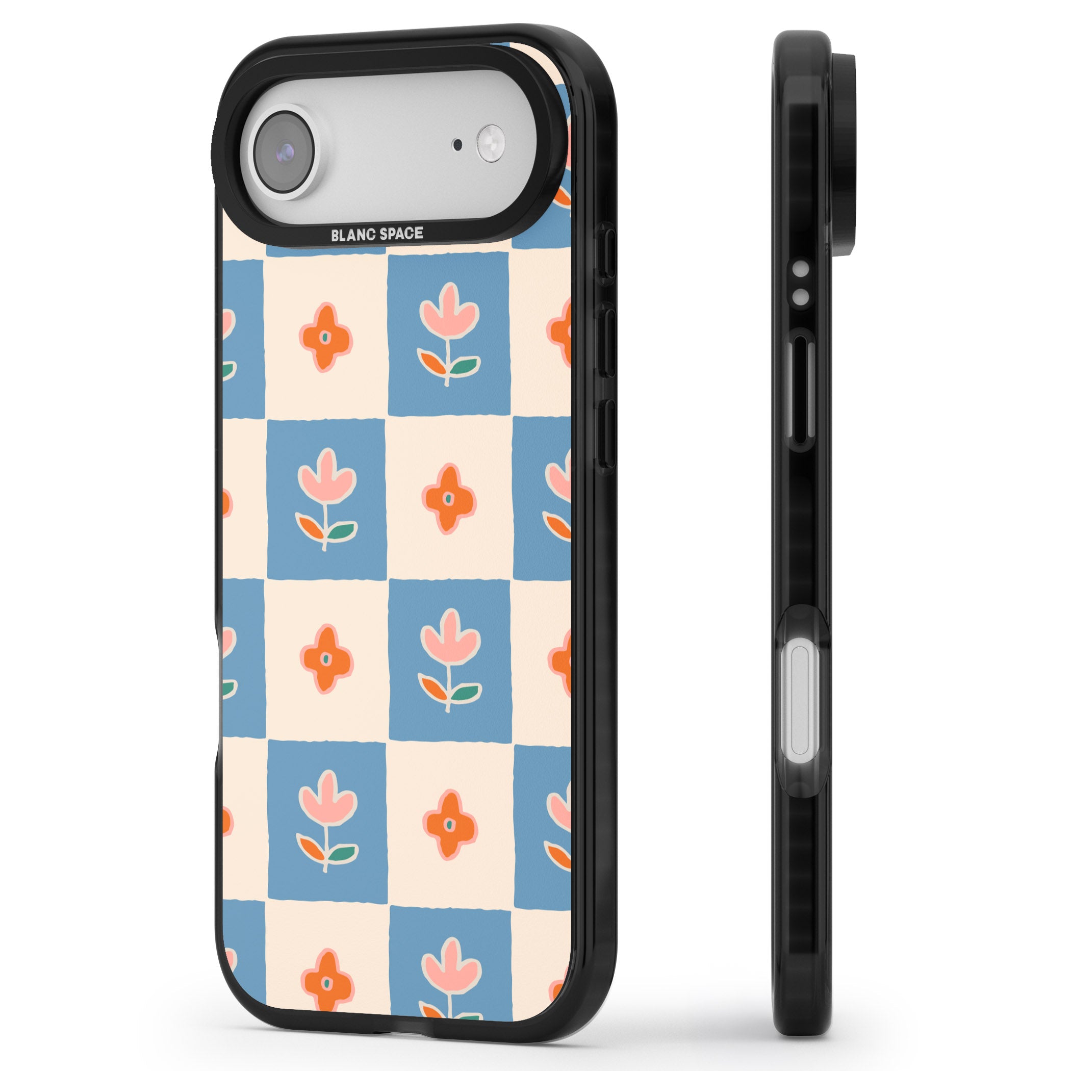 Vintage Bloom Checkered iPhone 17 Air Impact Black Phone Case Side Profile